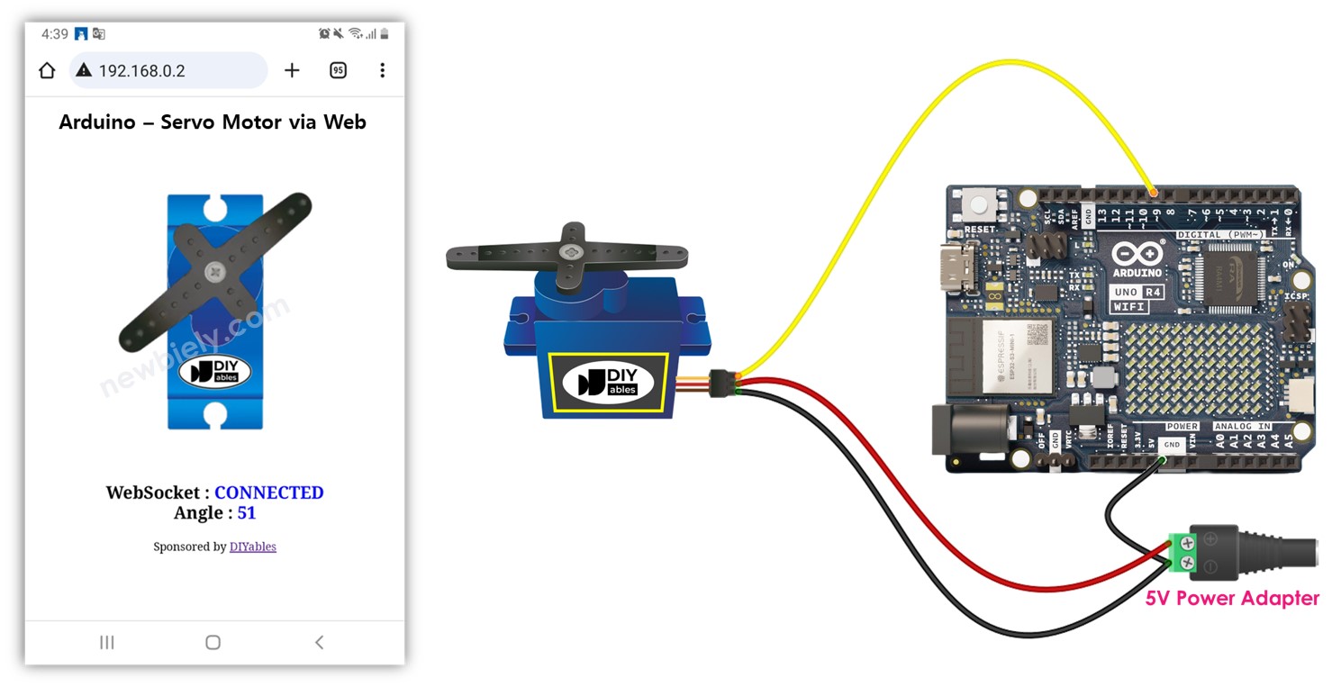 Arduino controla servo motor pela web