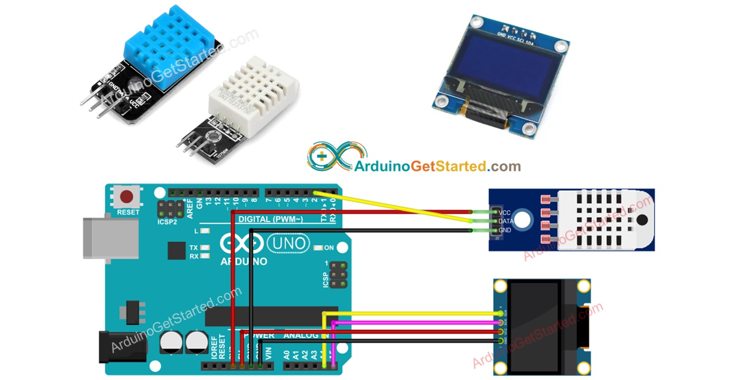 Sensor de temperatura e umidade DHT11/DHT22 do Arduino com display OLED
