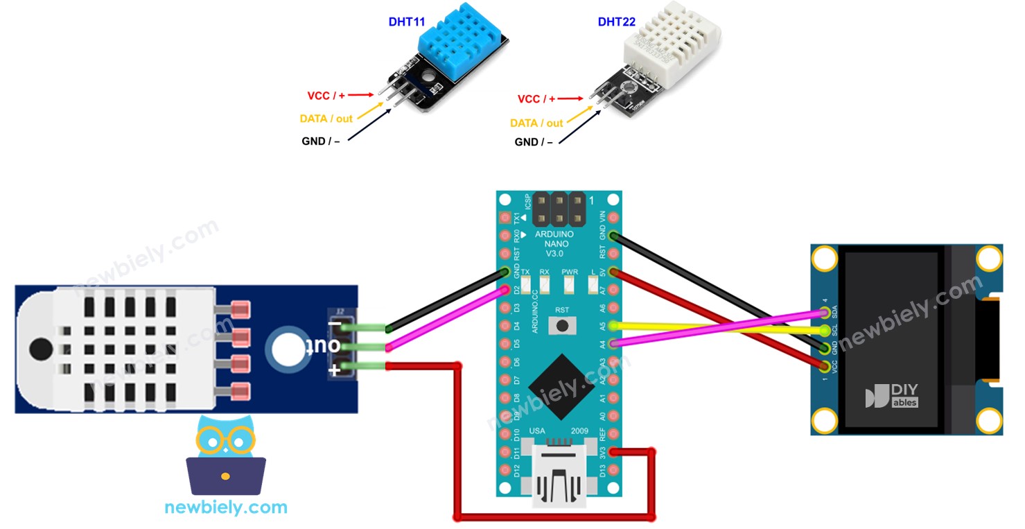 Display OLED com sensor de temperatura e umidade DHT11/DHT22 e Arduino Nano