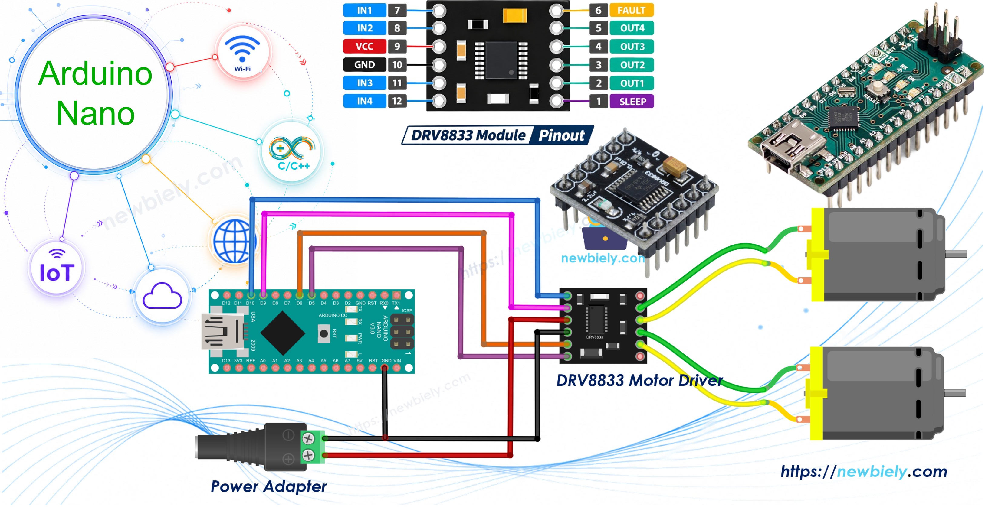 Arduino Nano Driver de Motor DC DRV8833