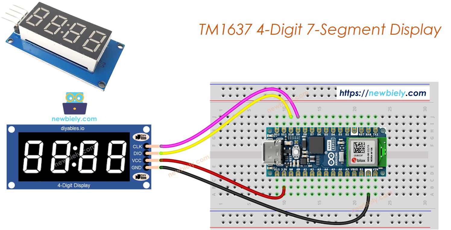 Display de 7 Segmentos e 4 Dígitos TM1637 do Arduino Nano ESP32