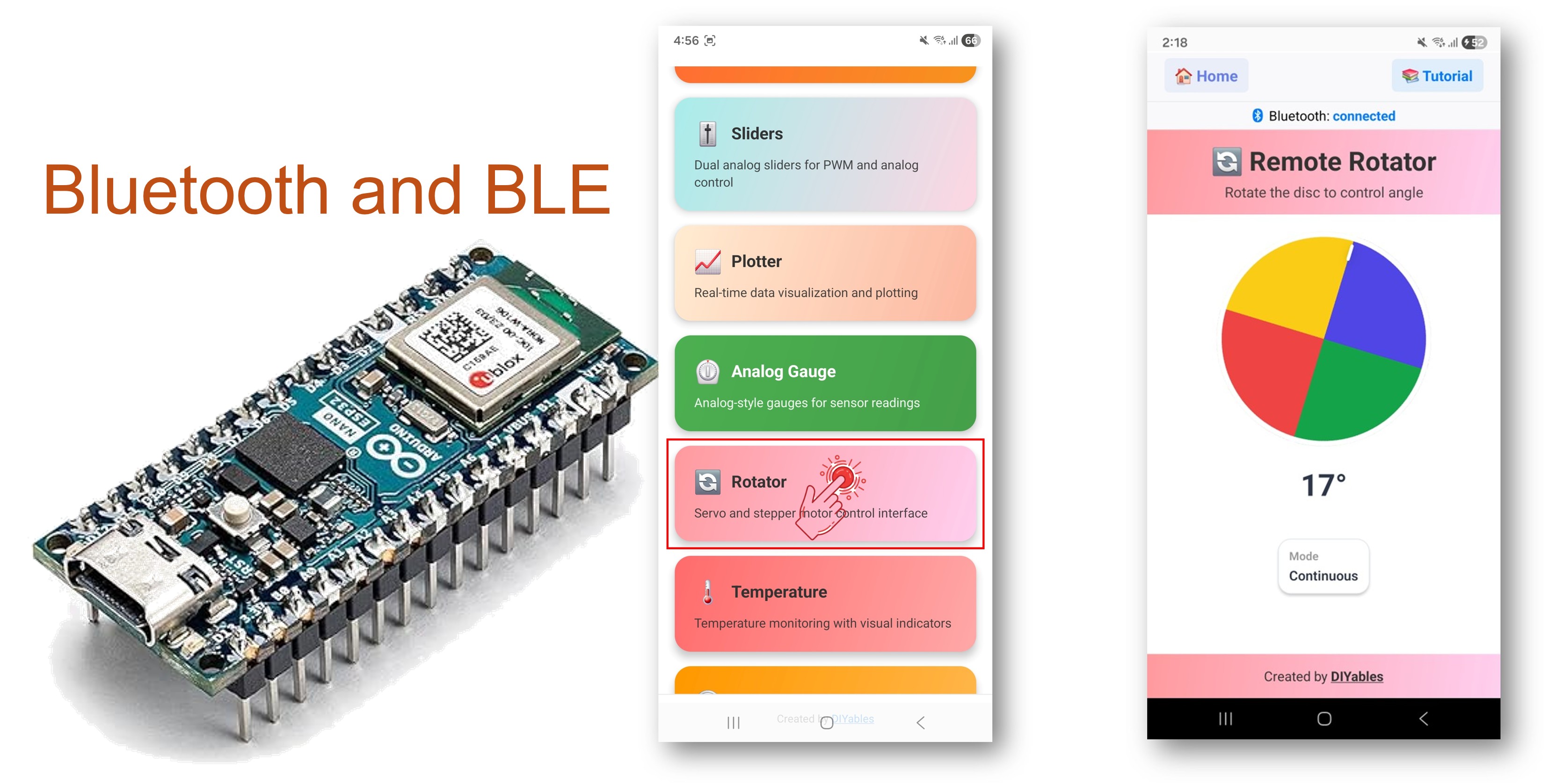 Exemplo de Rotator Bluetooth para Arduino Nano ESP32 - Tutorial de Controle de Ângulo via BLE
