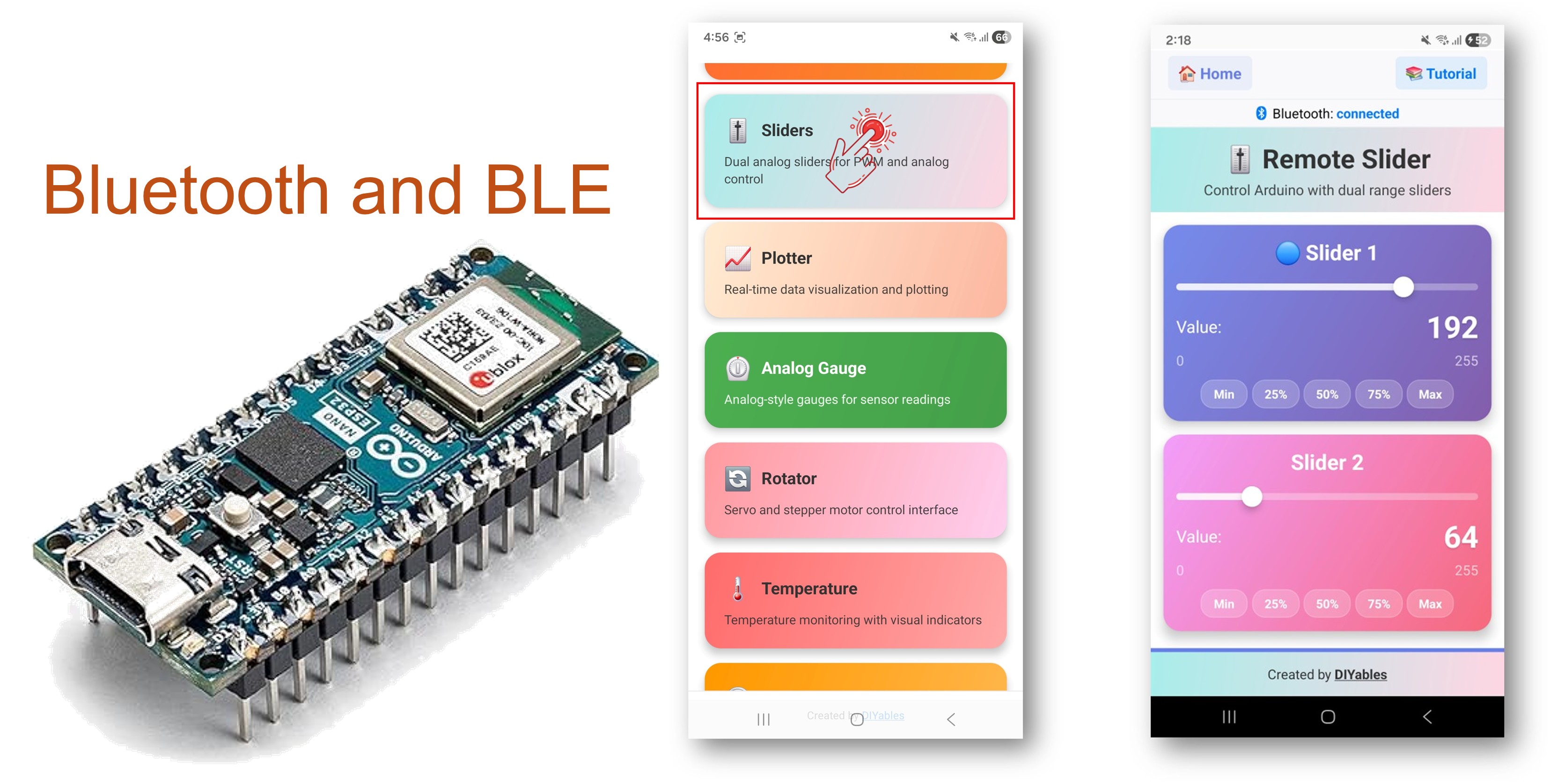 Exemplo de Slider Bluetooth para Arduino Nano ESP32 - Tutorial de Controle com Slider Duplo via BLE