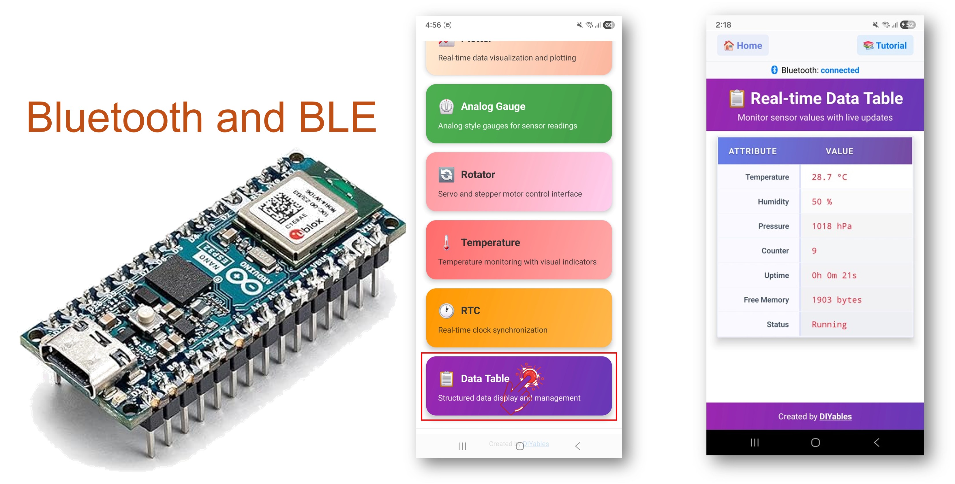 Exemplo de Tabela Bluetooth para Arduino Nano ESP32 - Tutorial de Exibição de Dados Estruturados via BLE