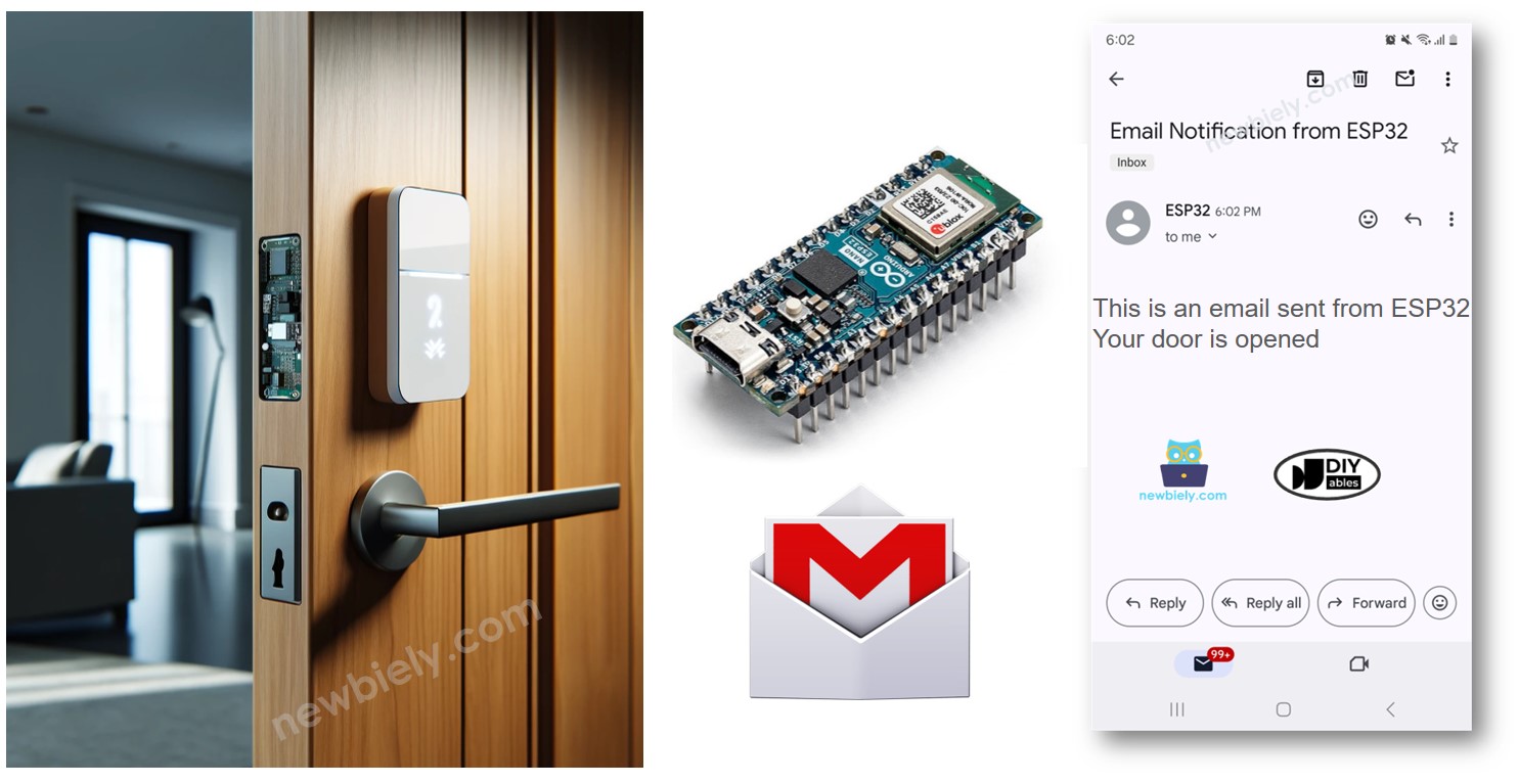 Arduino Nano ESP32 Notificação por E-mail de Porta Aberta