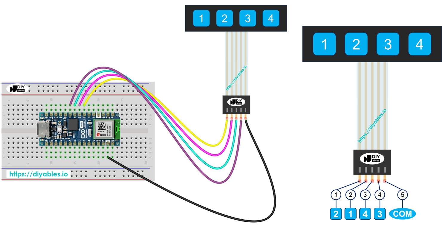 Teclado 1x4 com Arduino Nano ESP32