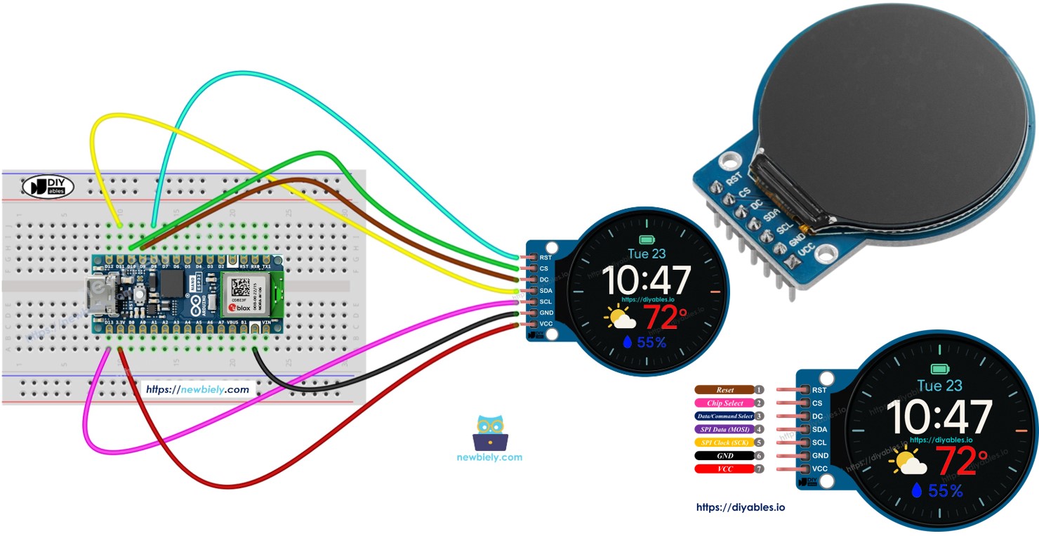Display TFT LCD Redondo Circular de 1.28 Polegadas com Arduino Nano ESP32