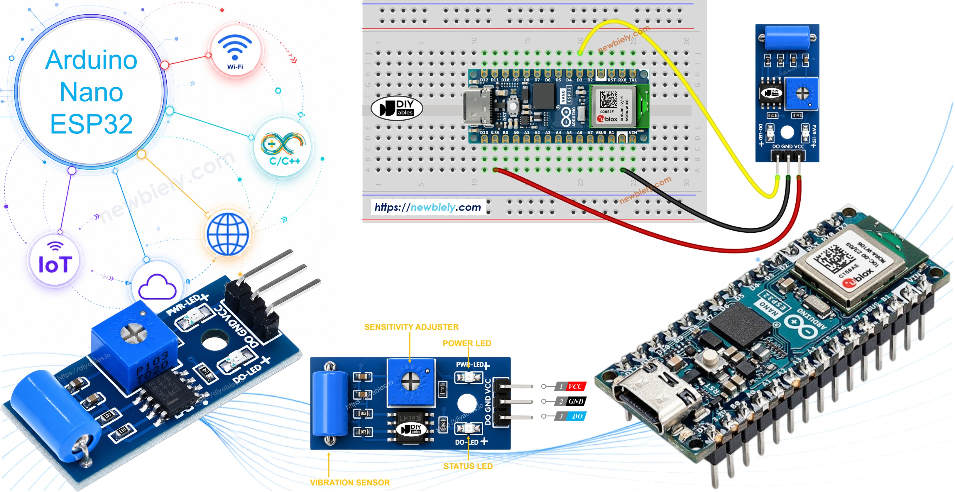 Arduino Nano ESP32 Sensor de Vibração SW-420