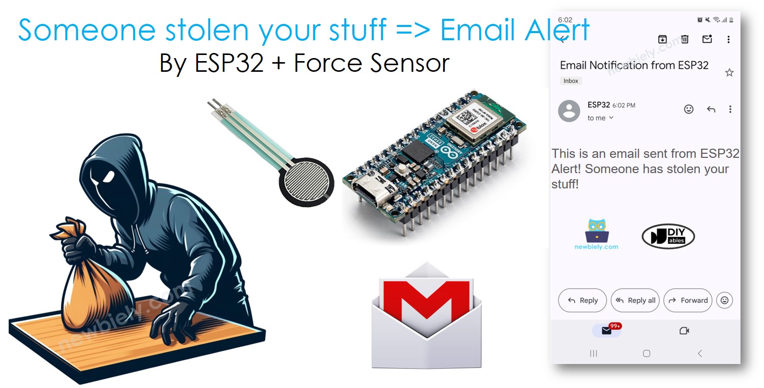Arduino Nano ESP32 Notificação por E-mail de Detecção de Furto