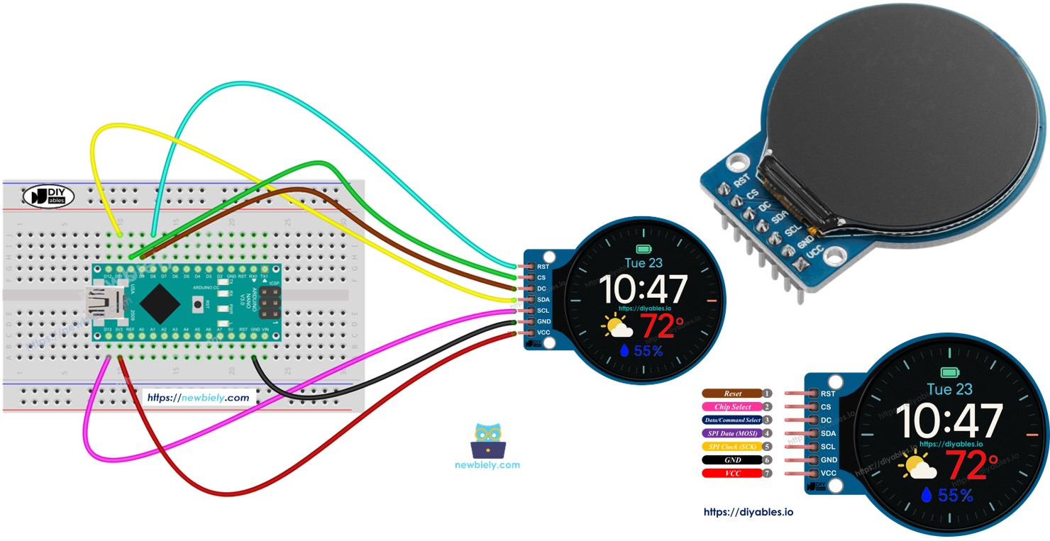 Display TFT LCD Redondo Circular de 1,28 Polegada para Arduino Nano