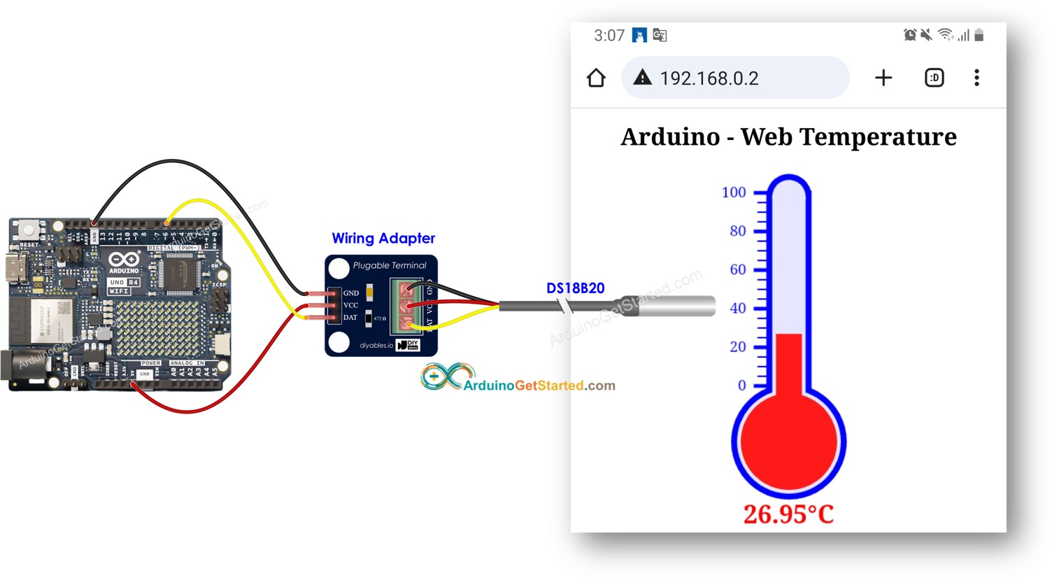 Servidor web do Arduino Uno R4 com sensor de temperatura DS18B20