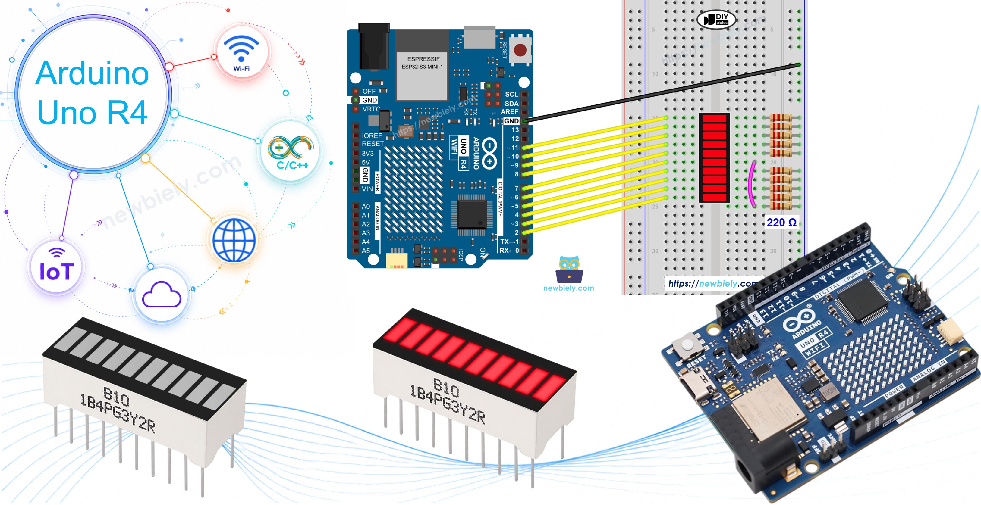Arduino UNO R4 e Barra de LED de 10 Segmentos