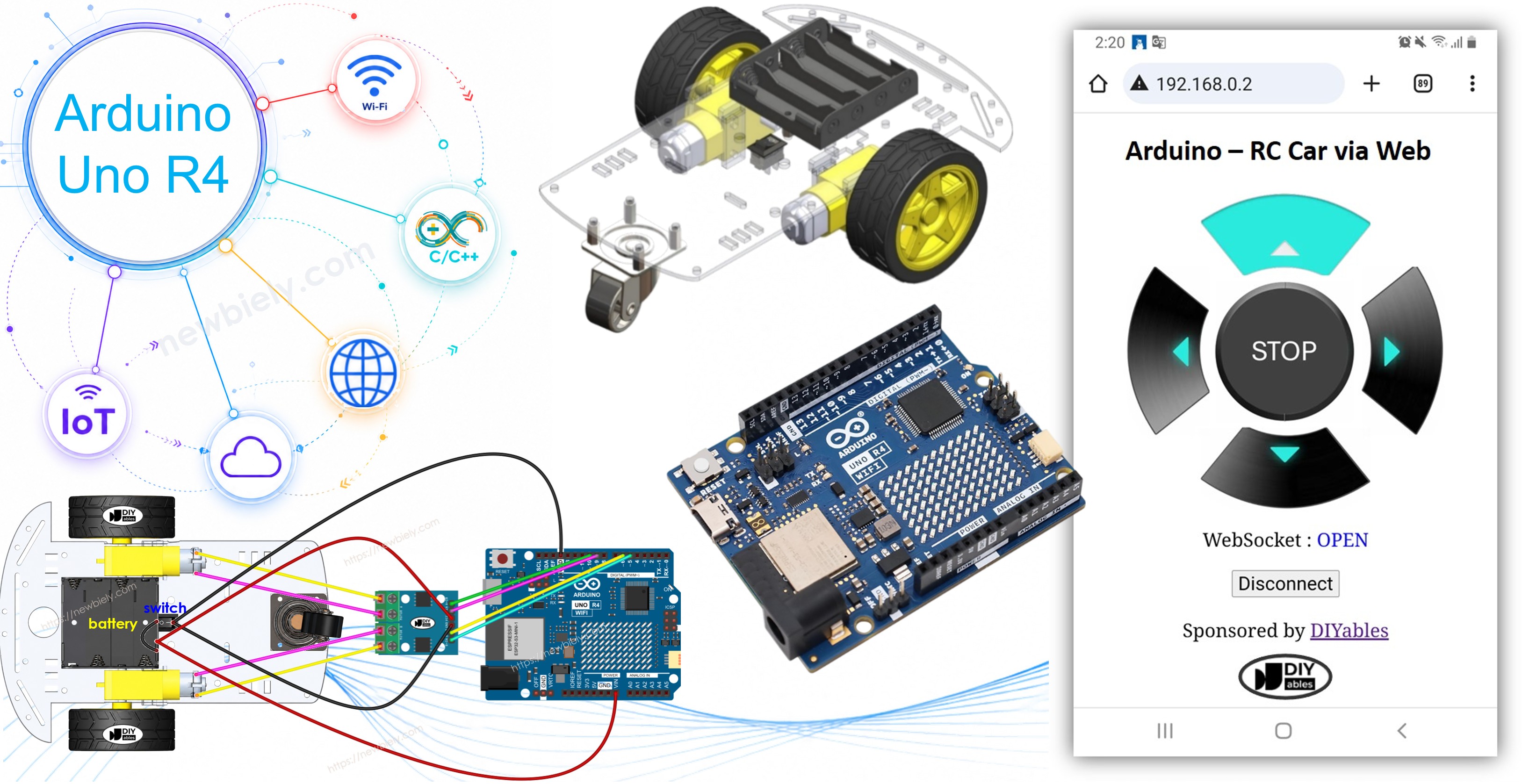Arduino UNO R4 controla carro robô pela Web