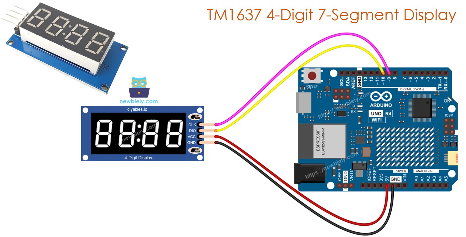 Display de 7 segmentos e 4 dígitos TM1637 com Arduino Uno R4