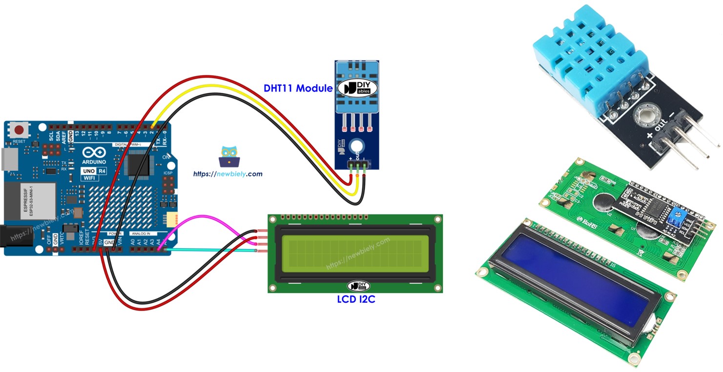 Arduino UNO R4 com DHT11 e LCD I2C