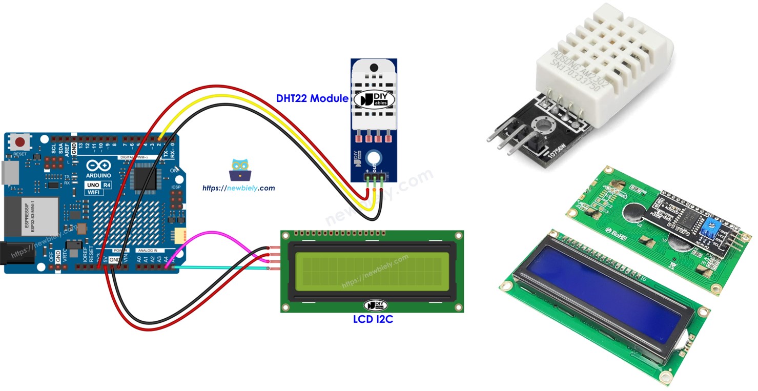 Arduino UNO R4 com DHT22 e LCD I2C