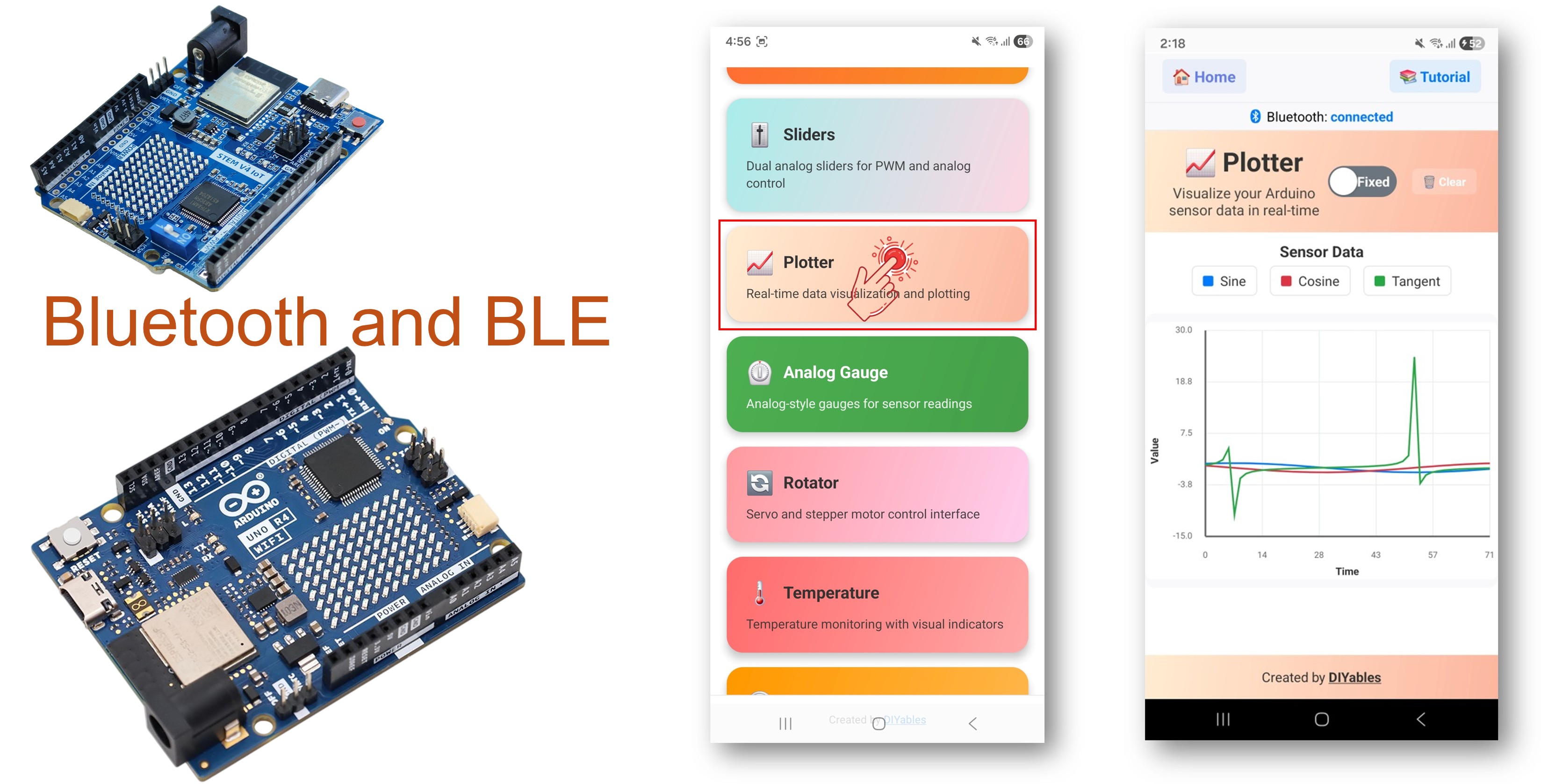 Exemplo de Plotter Bluetooth com Arduino UNO R4 WiFi - Tutorial de Visualização de Dados em Tempo Real via BLE