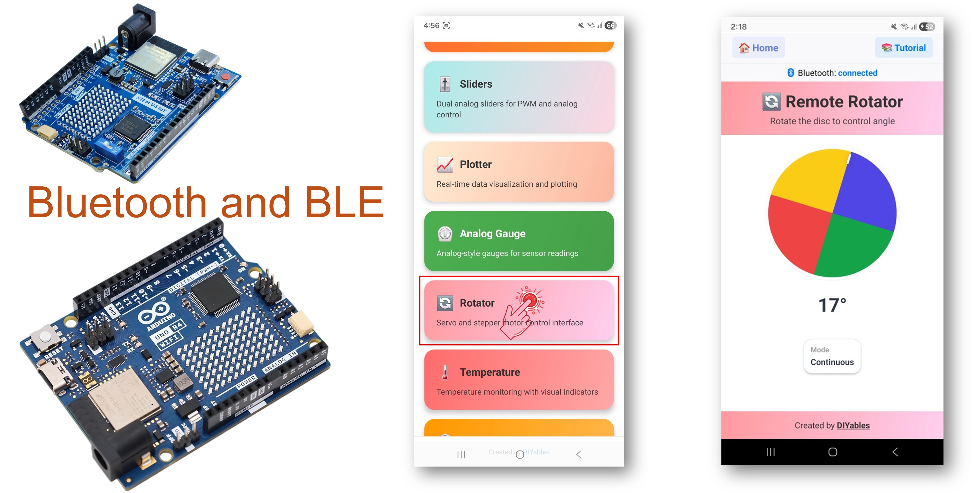 Exemplo de Rotator Bluetooth com Arduino UNO R4 WiFi - Tutorial de Controle de Ângulo via BLE