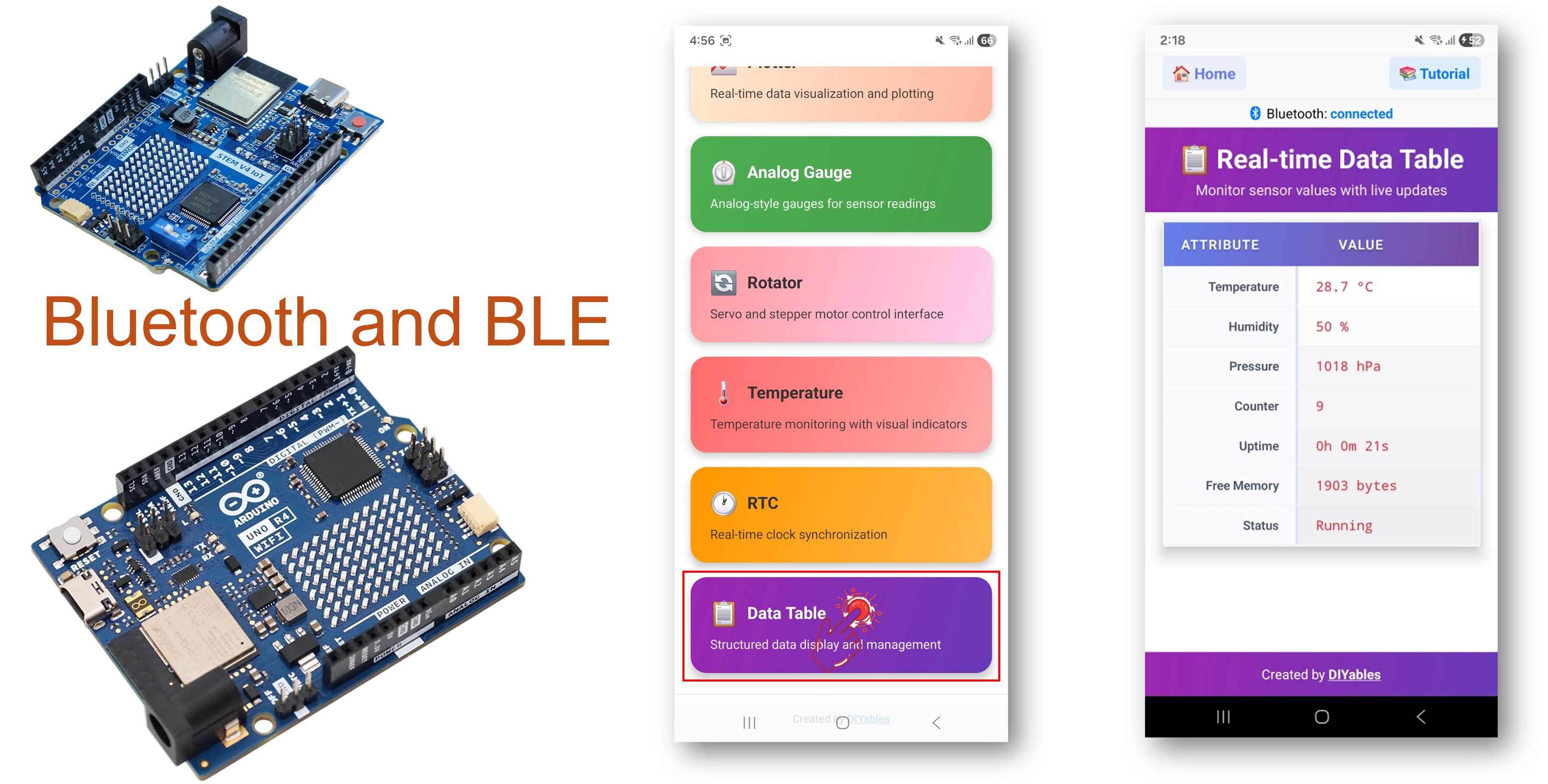 Exemplo de Tabela Bluetooth com Arduino UNO R4 WiFi - Tutorial de Exibição de Dados Estruturados via BLE