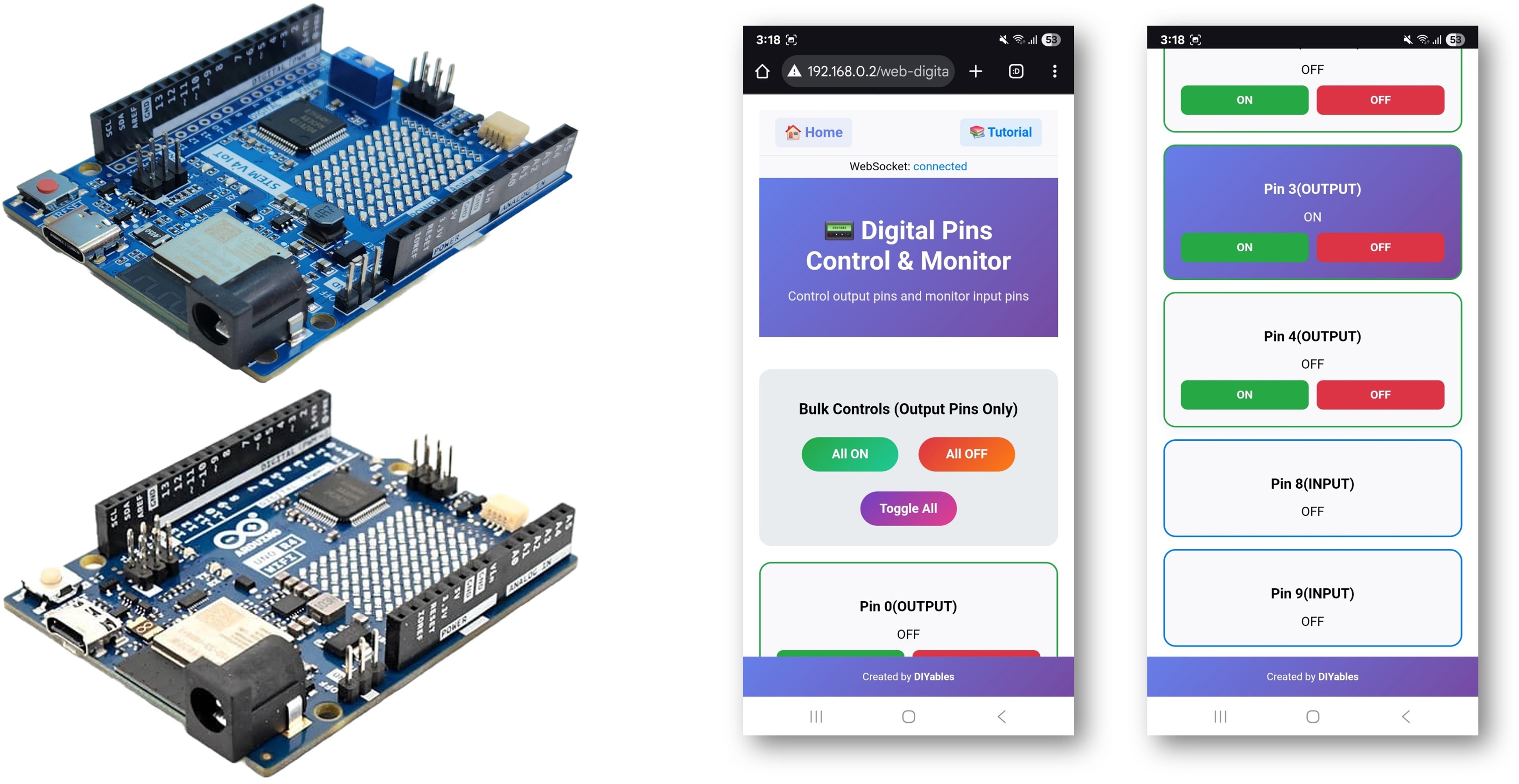 Exemplo Arduino WebDigitalPins - Tutorial de Interface de Controle de Pinos Digitais