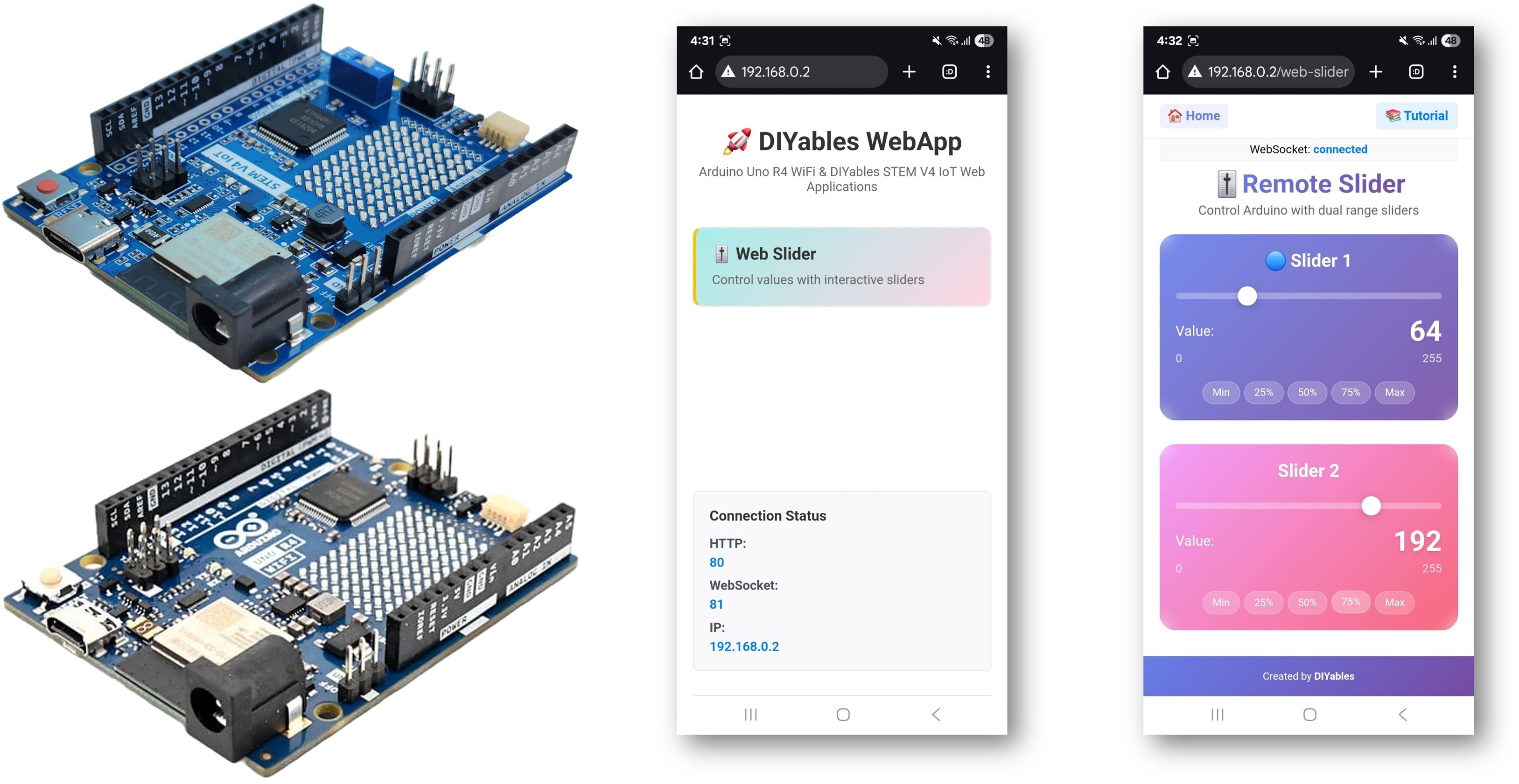 Exemplo Arduino WebSlider - Tutorial de Interface de Controle com Dois Sliders
