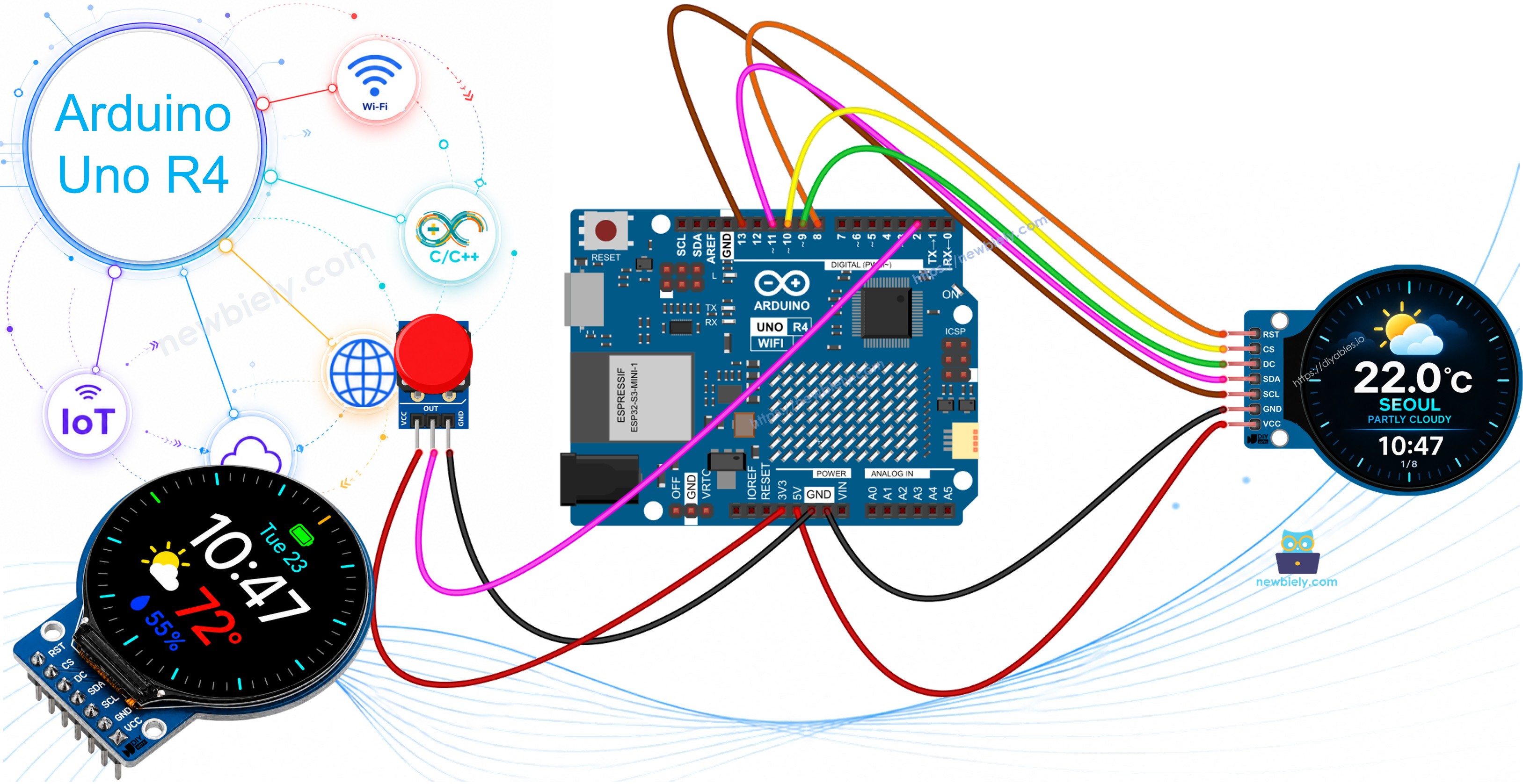 Estação meteorológica inteligente com Arduino UNO R4 e display TFT LCD redondo