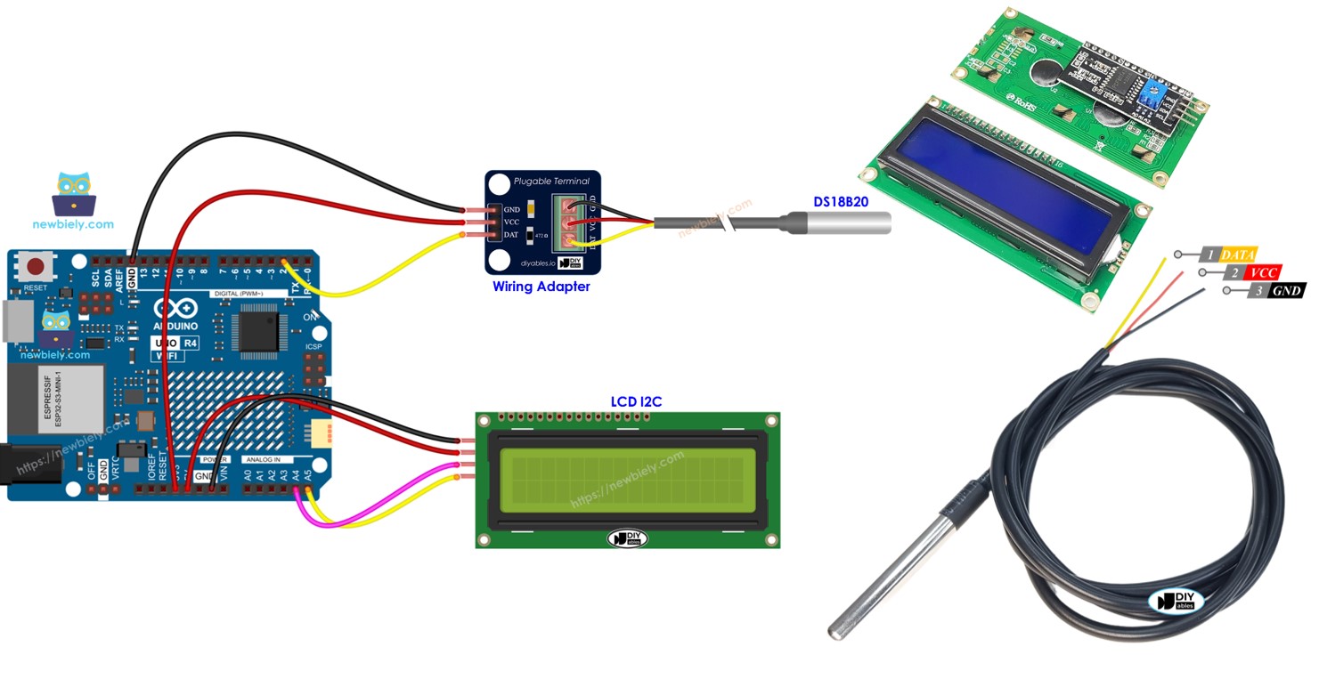 Arduino UNO R4 com sensor de temperatura e LCD I2C