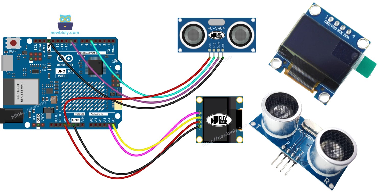 Arduino UNO R4 com Sensor Ultrassônico e OLED
