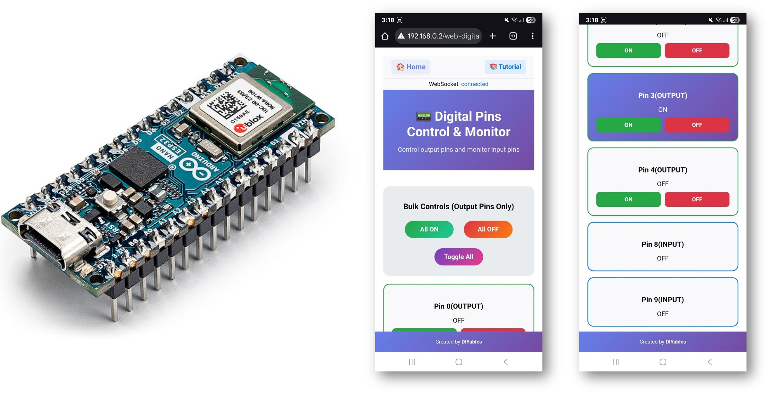 Exemplo Arduino WebDigitalPins - Tutorial de Interface de Controle de Pinos Digitais