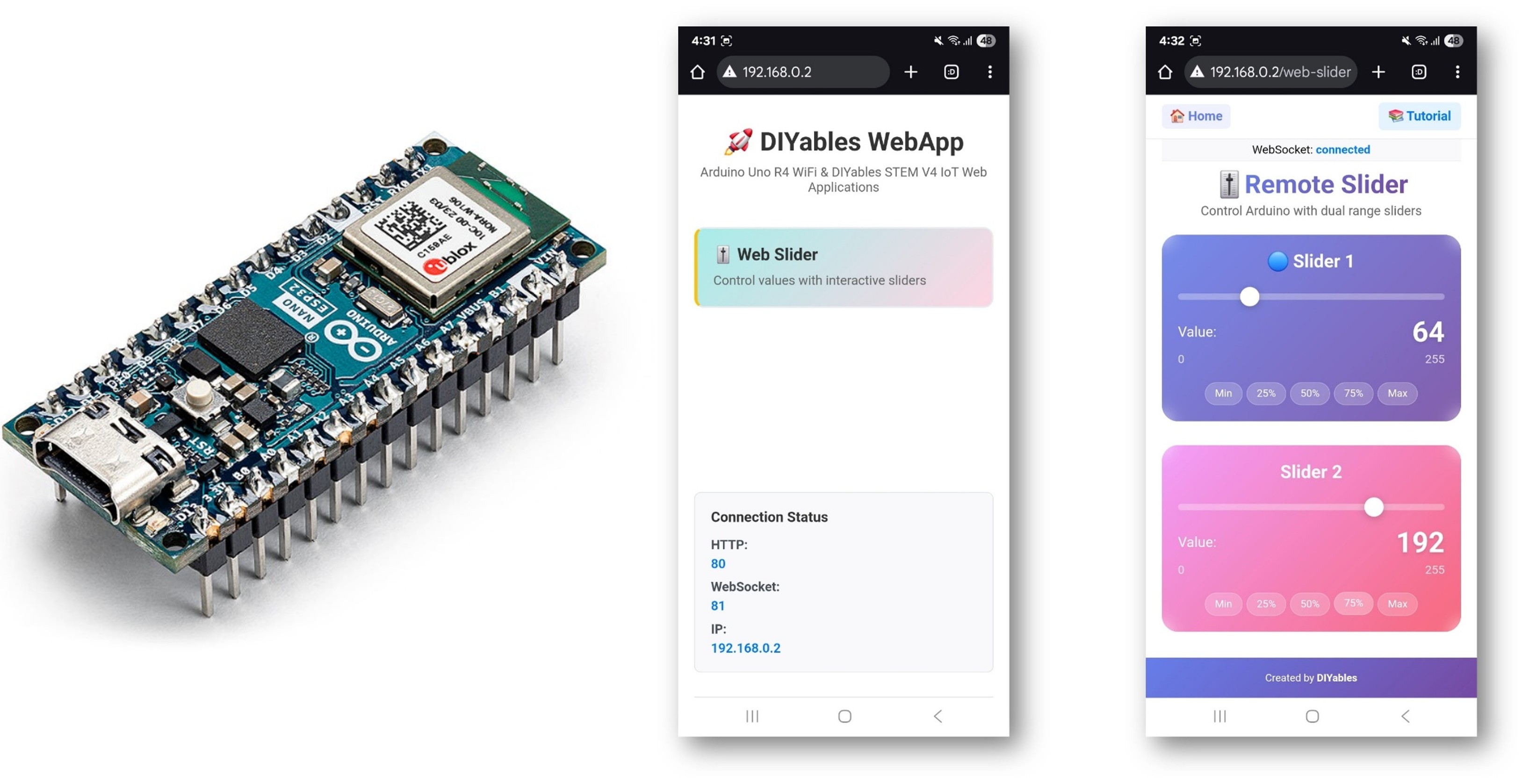 Exemplo WebSlider com Arduino - Tutorial de Interface de Controle com Dois Sliders