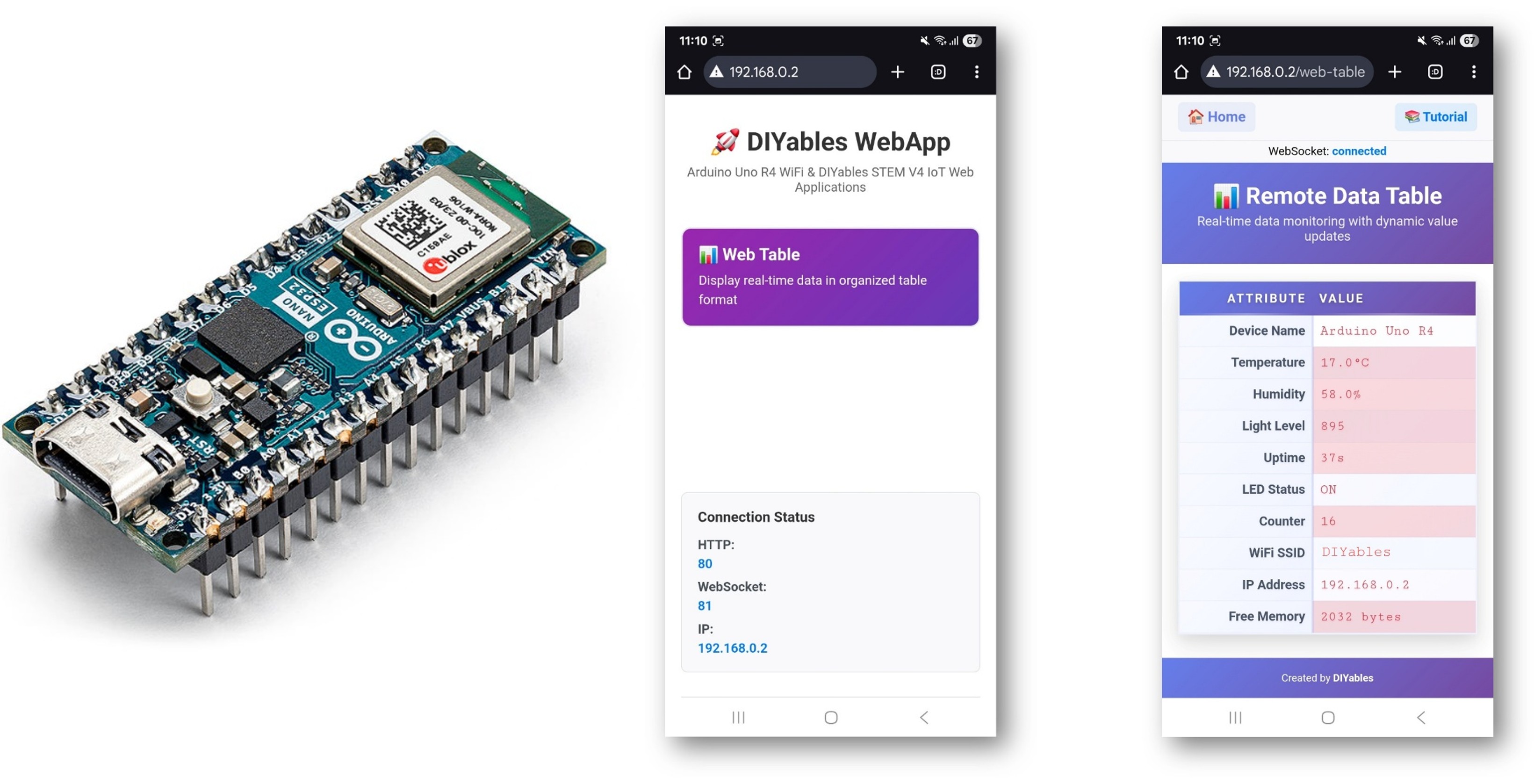 Exemplo WebTable com Arduino - Tutorial de Exibição de Dados em Tempo Real