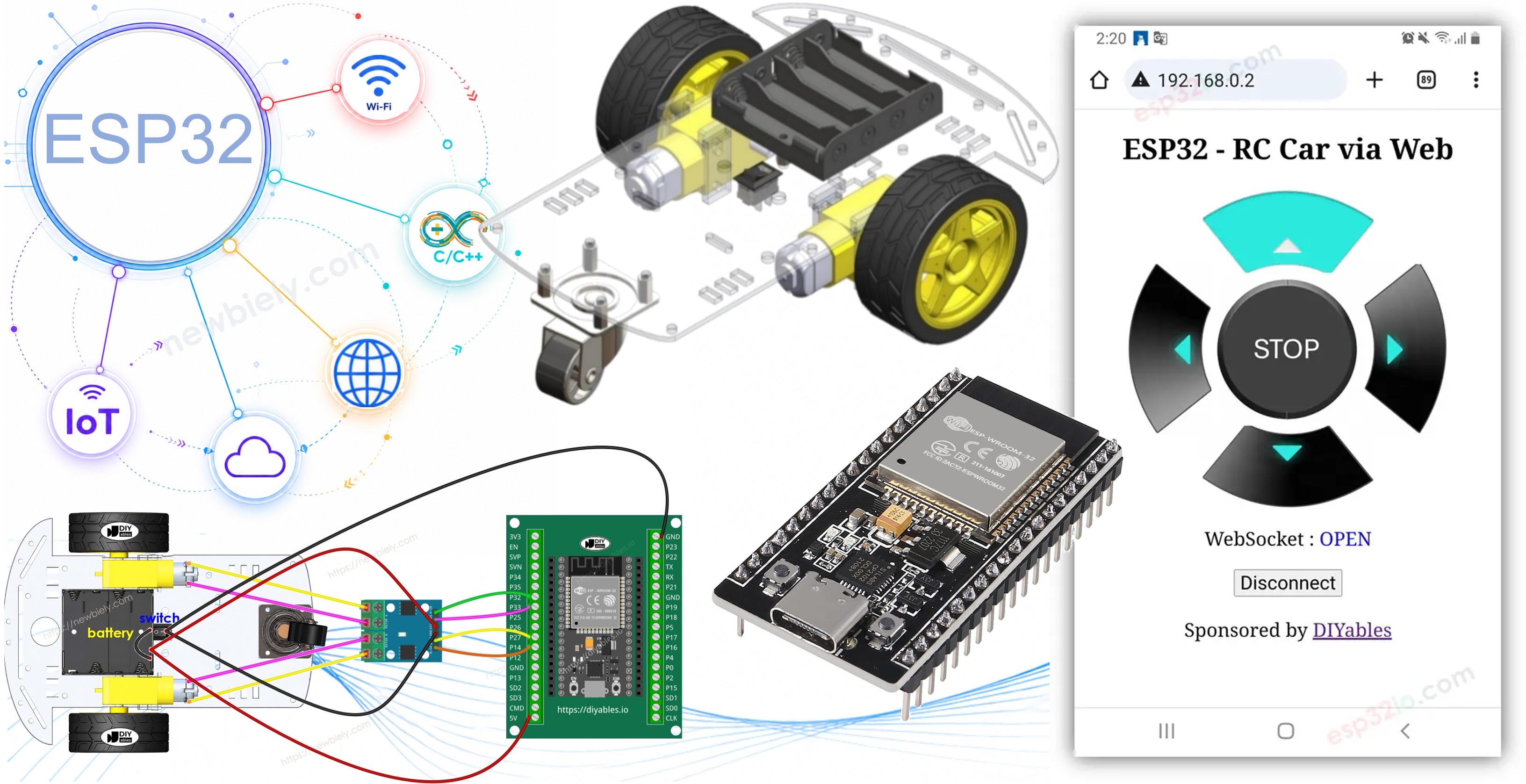ESP32 controla carro robô pela Web