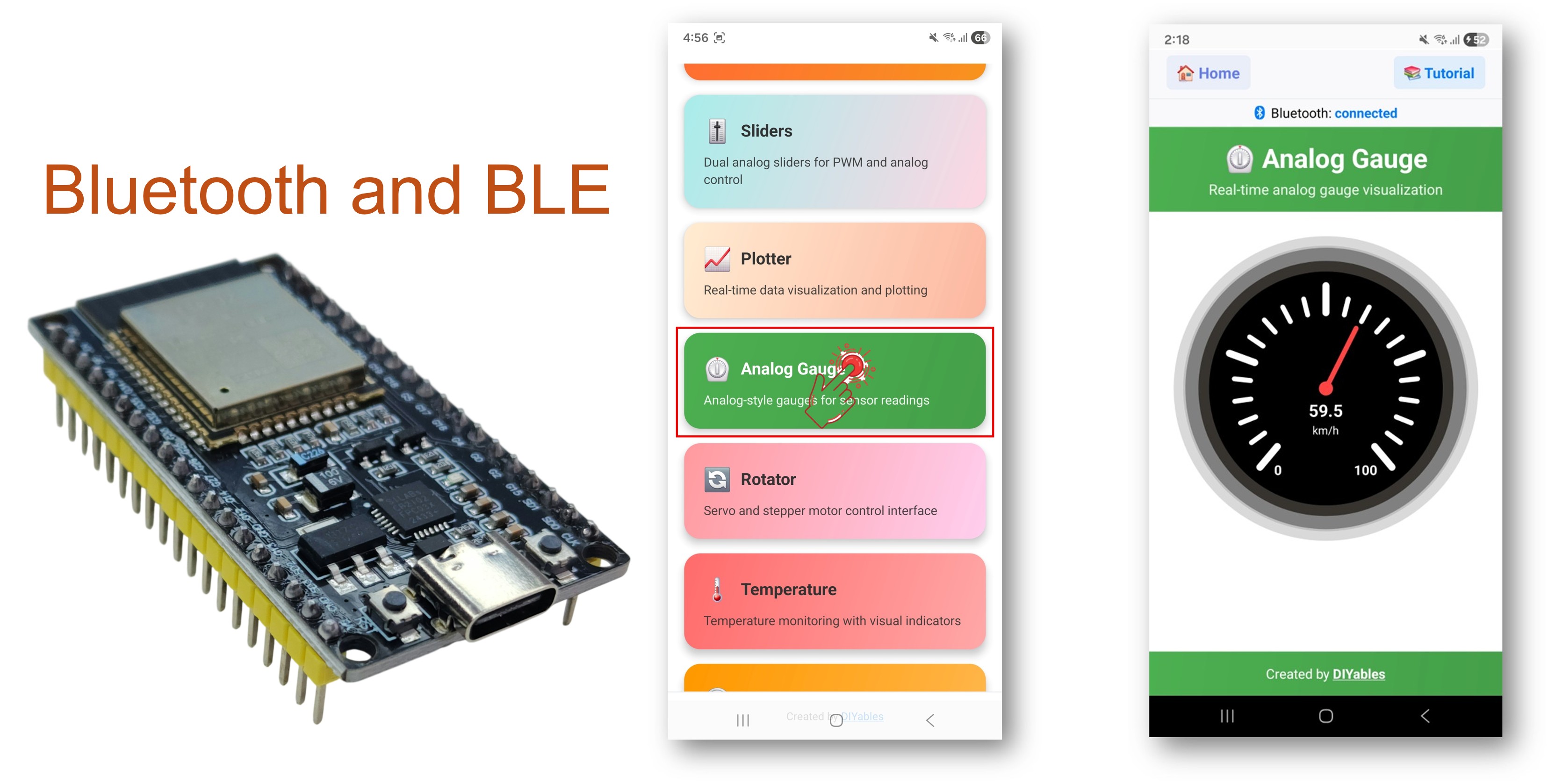 Exemplo Bluetooth Analog Gauge com ESP32 - Tutorial de Exibição de Medidor Analógico
