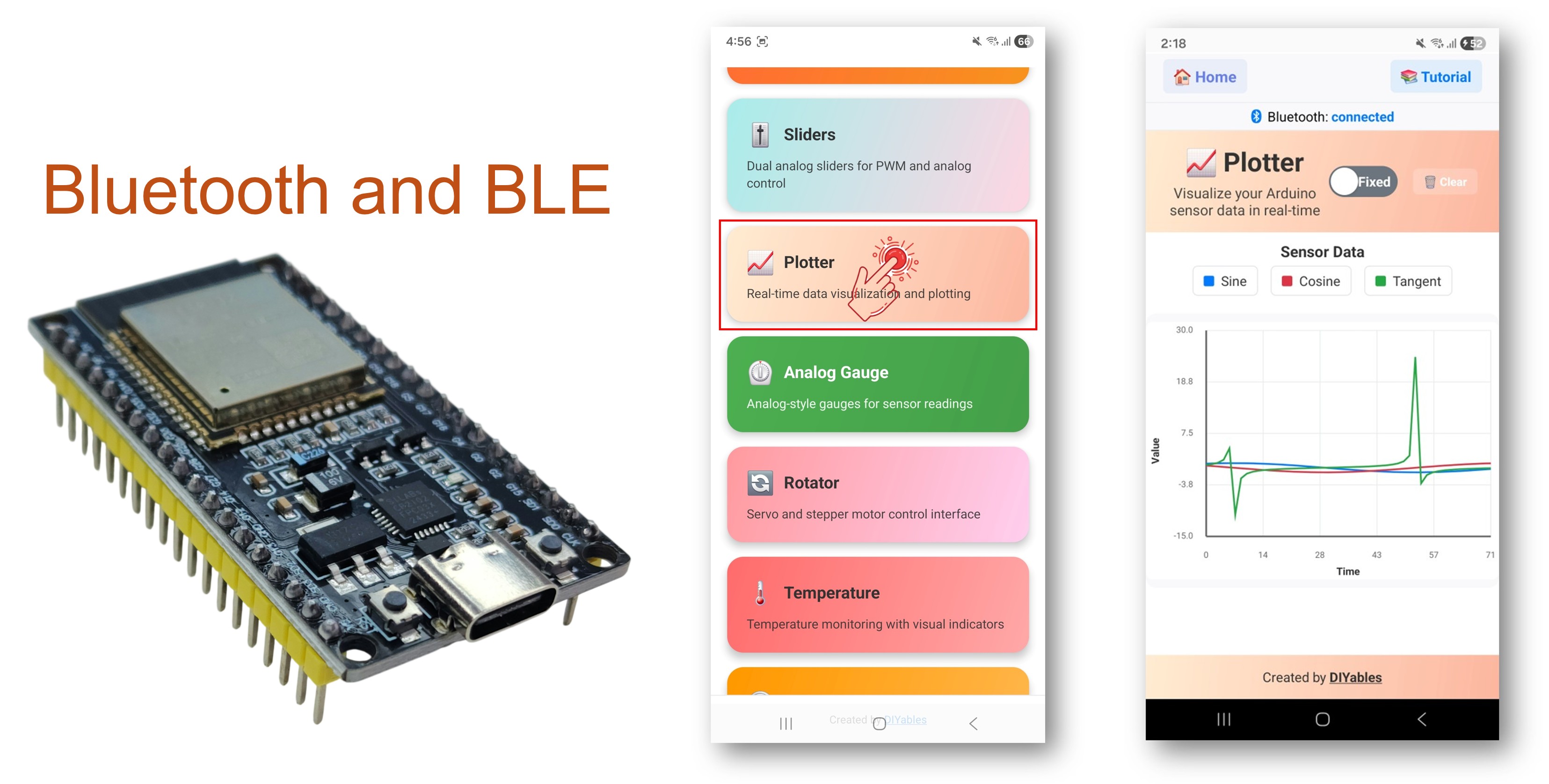 Exemplo de Plotter Bluetooth com ESP32 - Tutorial de Interface de Gráfico de Dados em Tempo Real
