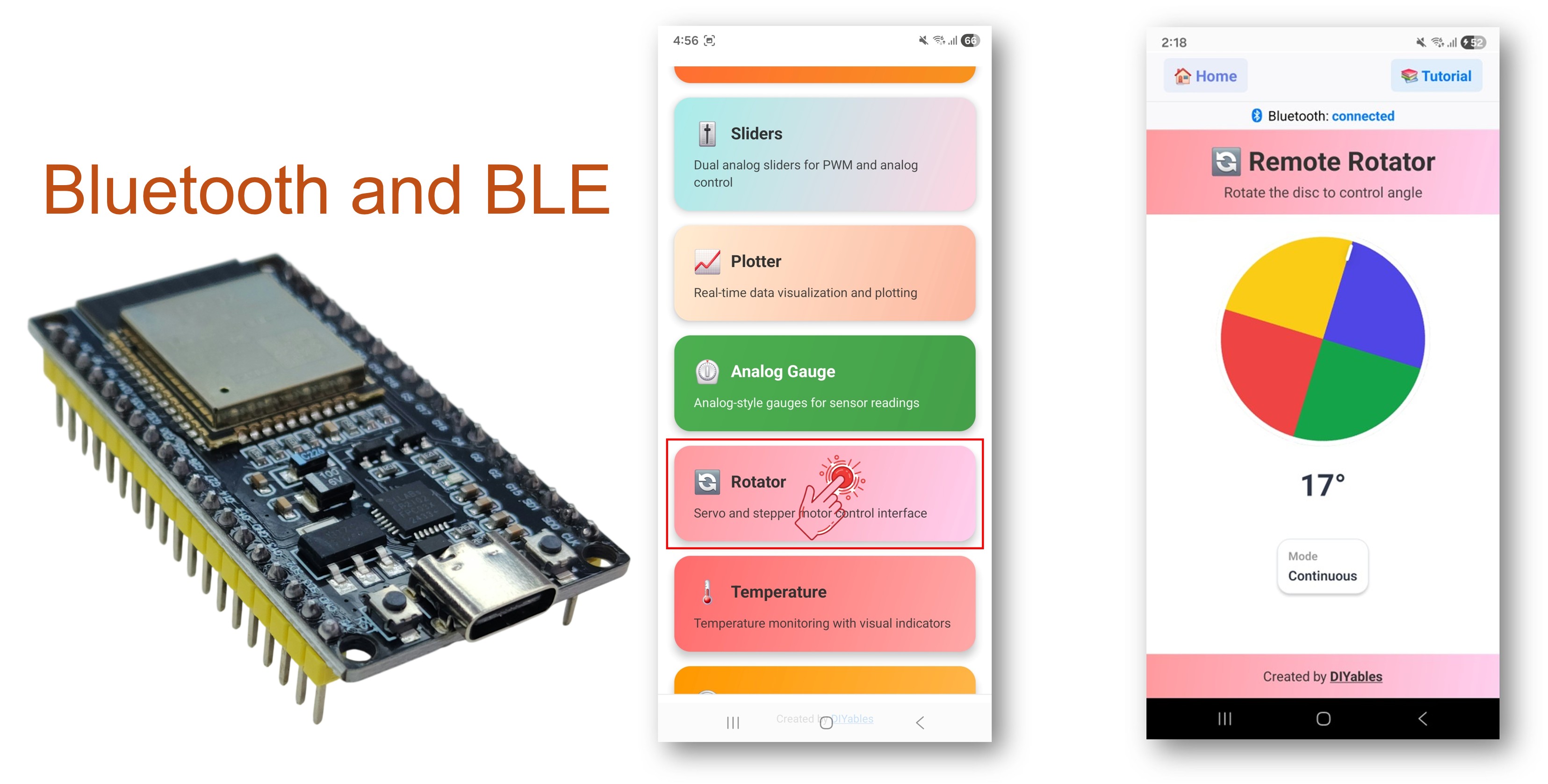 Exemplo de Rotator Bluetooth com ESP32 - Tutorial de Interface de Controle com Disco/Botão Giratório