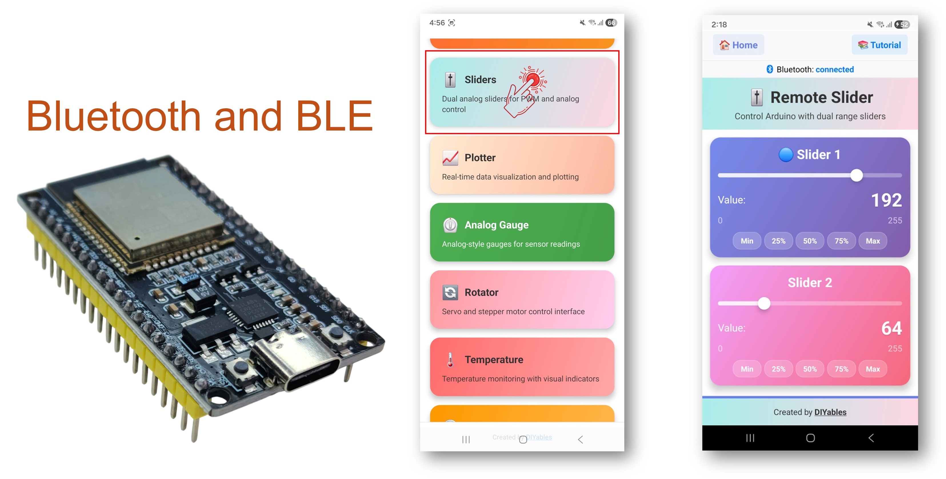 Exemplo de Slider Bluetooth com ESP32 - Tutorial de Interface de Controle com Dois Sliders