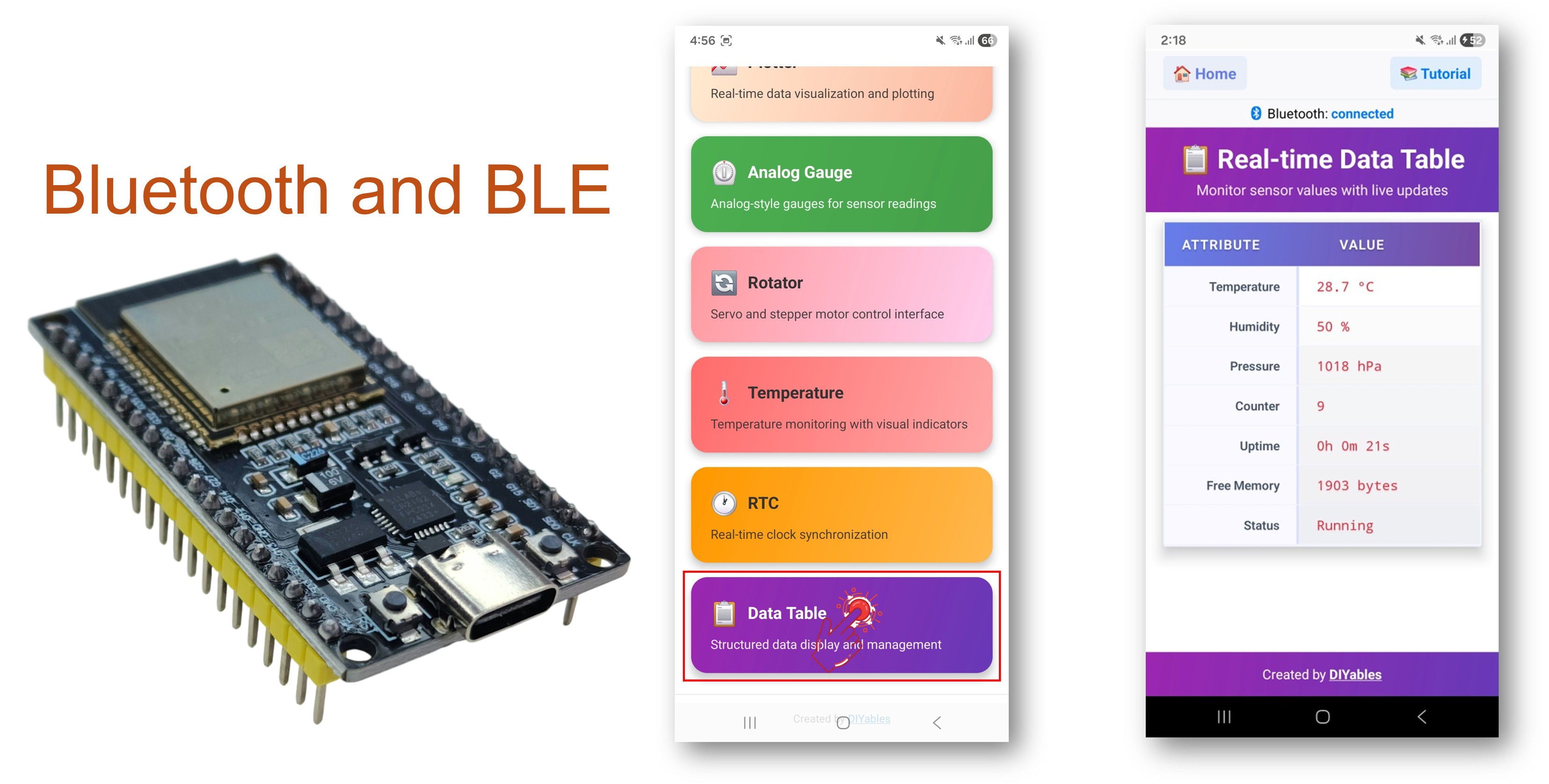 Exemplo de Table Bluetooth com ESP32 - Tutorial de Interface de Exibição de Dados Estruturados