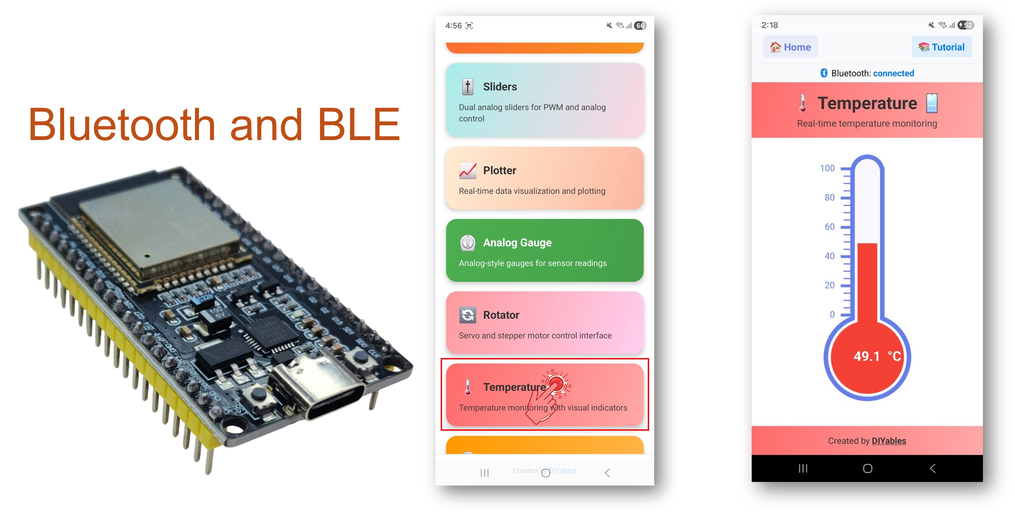 Exemplo de Temperature Bluetooth com ESP32 - Tutorial de Exibição de Medidor de Temperatura