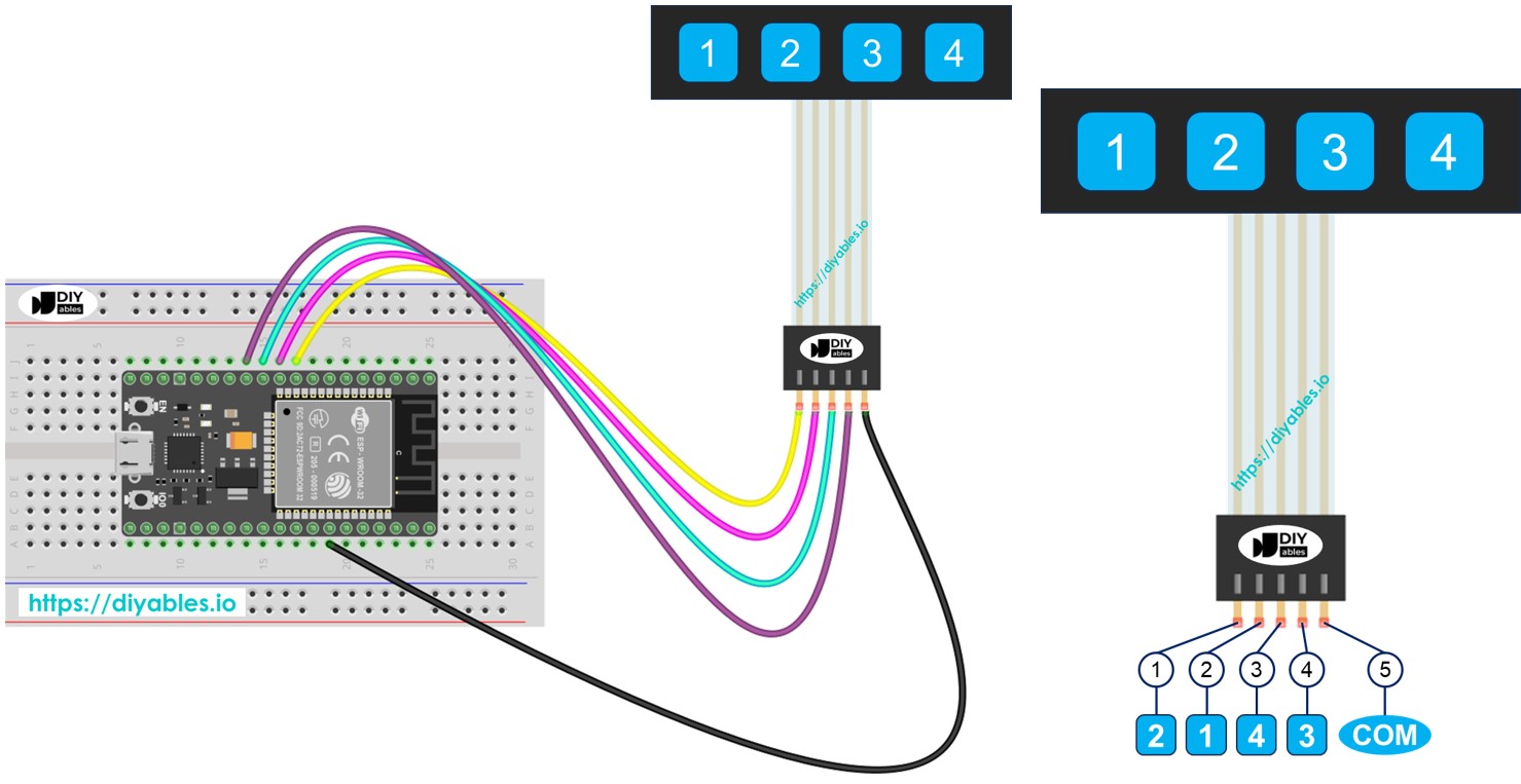 ESP32 com Teclado 1x4