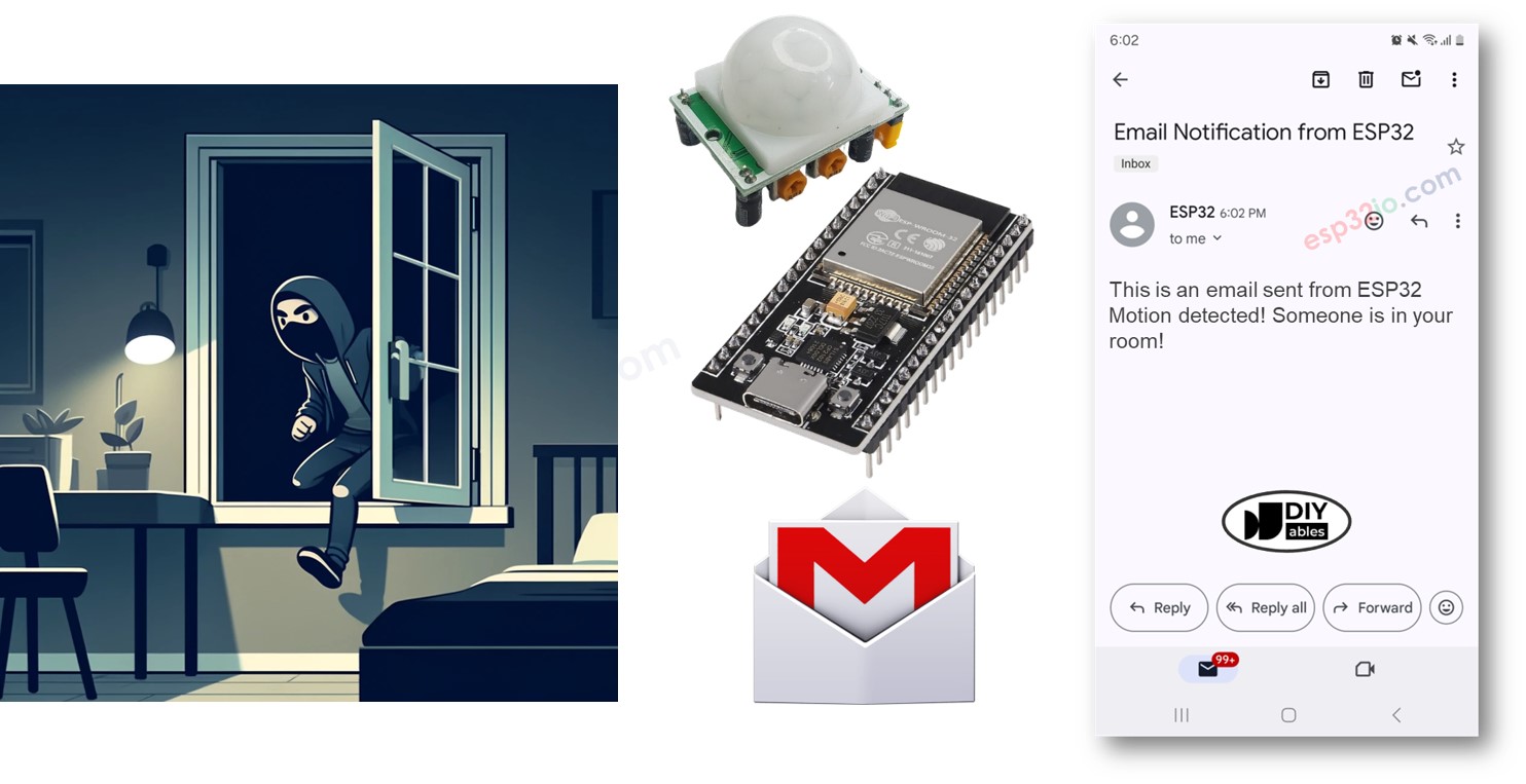 notificação por e-mail de sensor de movimento com esp32