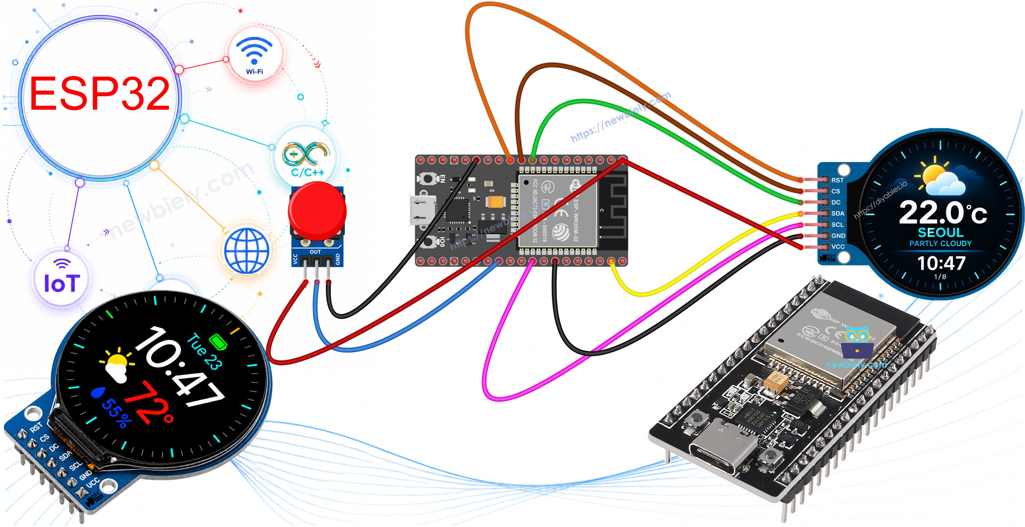 Estação meteorológica inteligente com ESP32 e display TFT LCD redondo