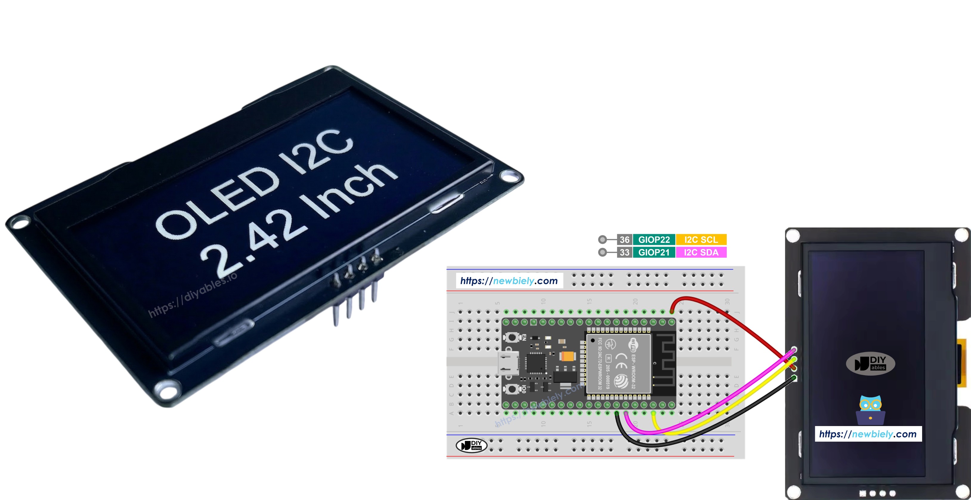 OLED SSD1309 de 2.42 polegadas com ESP32