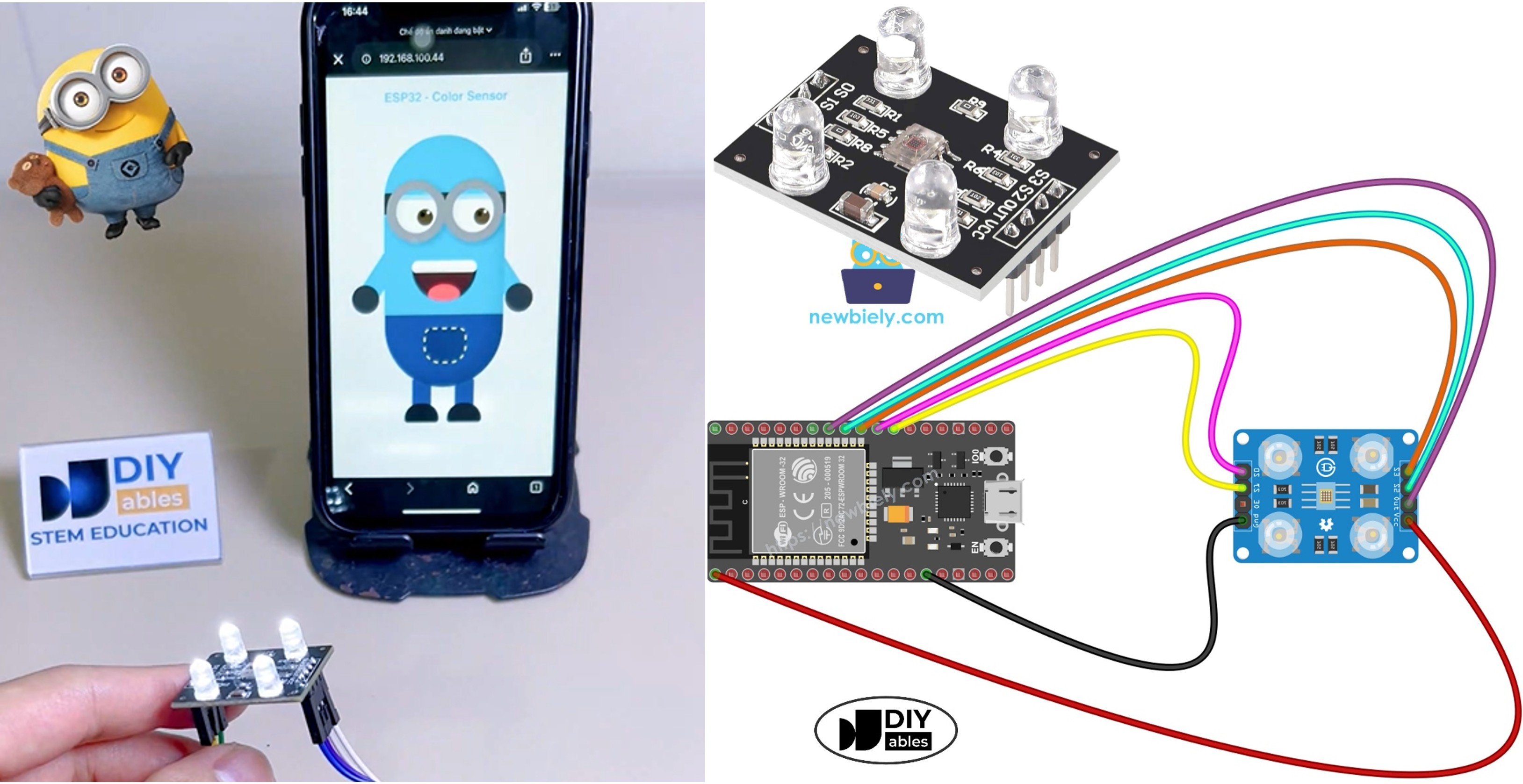 ESP32 TCS3200 TCS230 sensor de cor web Minion