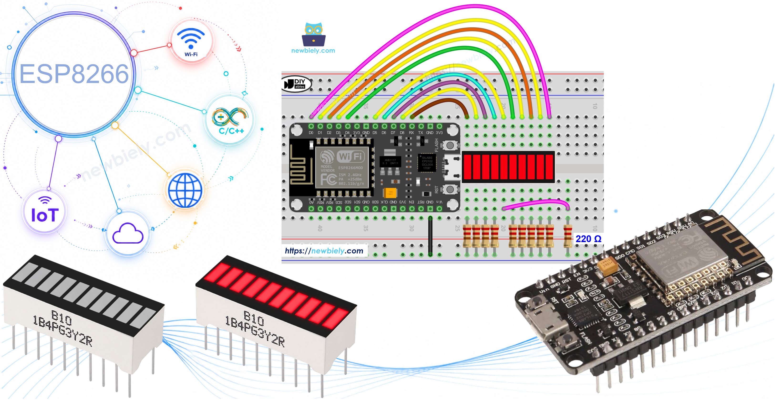 ESP8266 NodeMCU NodeMCU e barra de LED de 10 segmentos