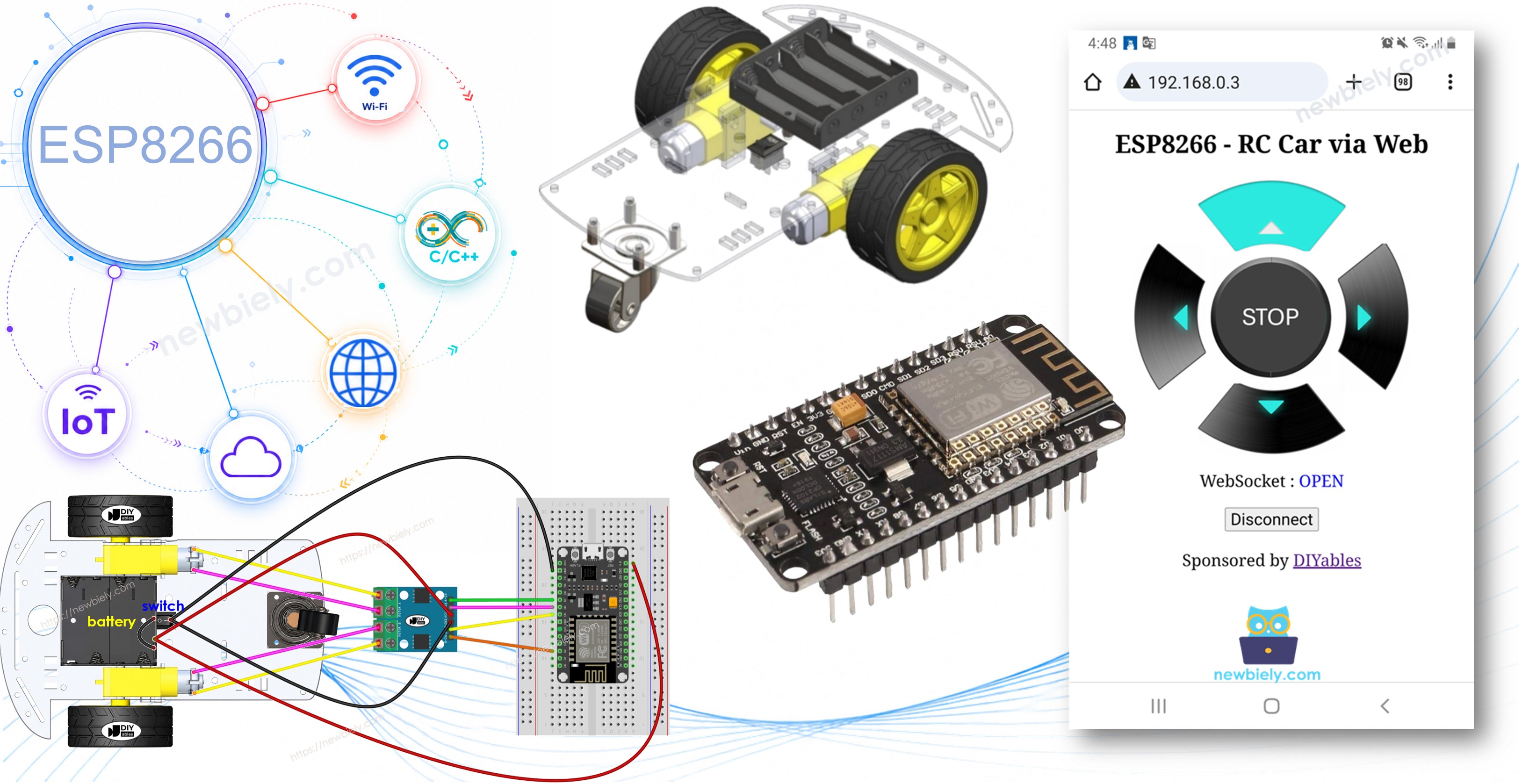 ESP8266 NodeMCU controla carro robô via Web