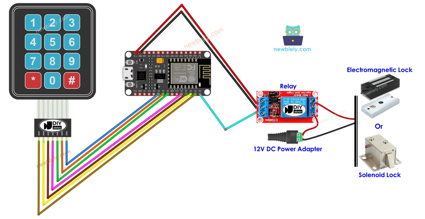 ESP8266 NodeMCU, teclado, trava solenoide