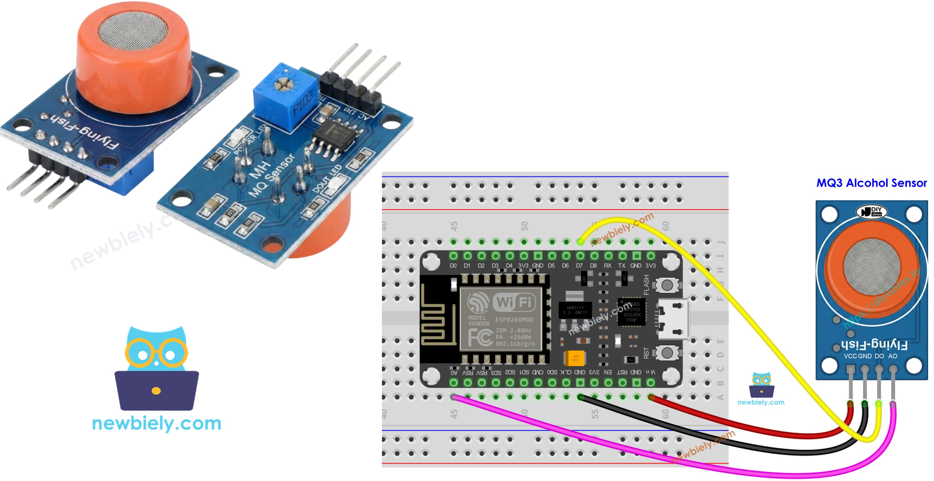 ESP8266 NodeMCU com módulo sensor de gás de álcool MQ3