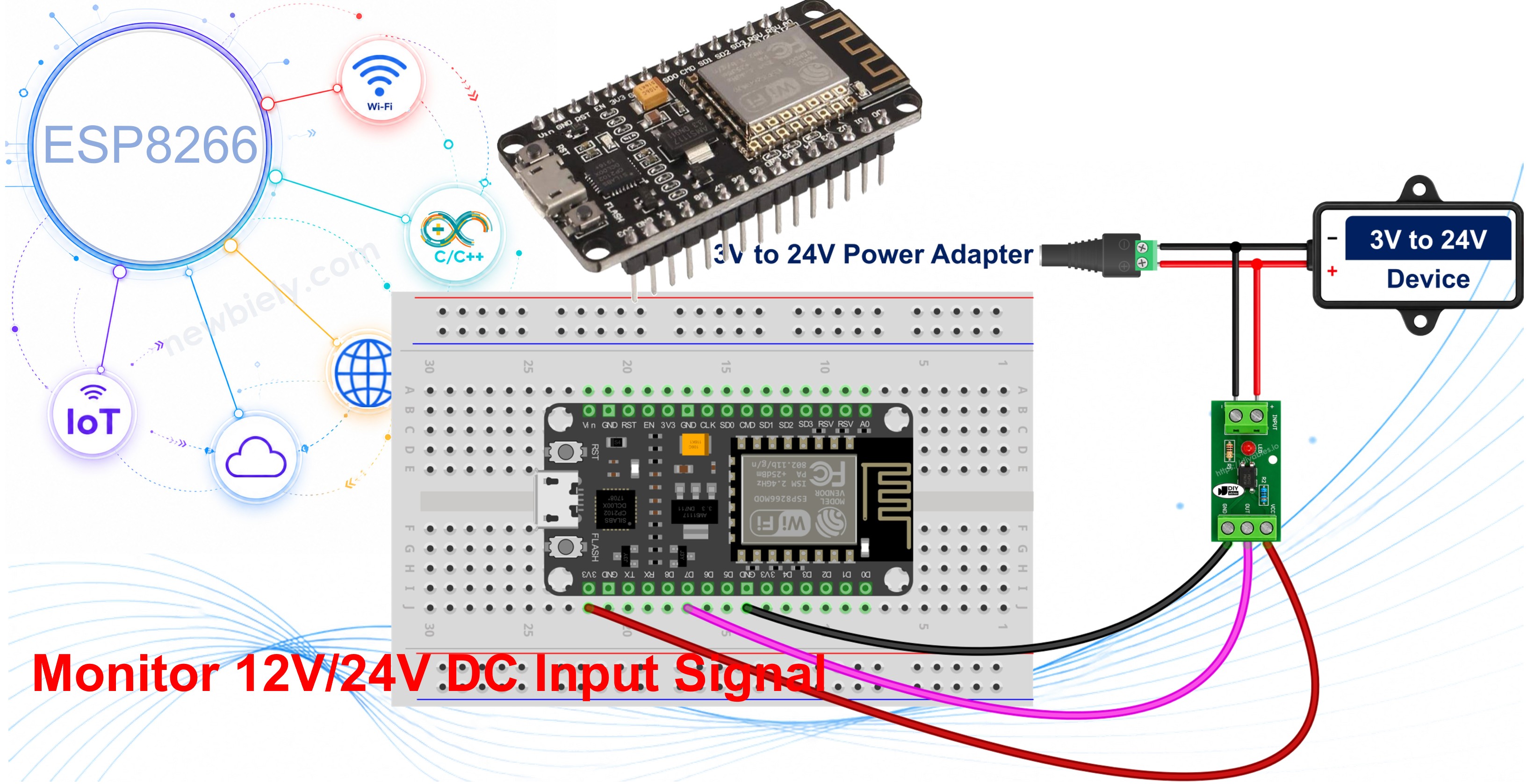 Entrada isolada de 12V e 24V com optoacoplador PC817 e ESP8266 NodeMCU