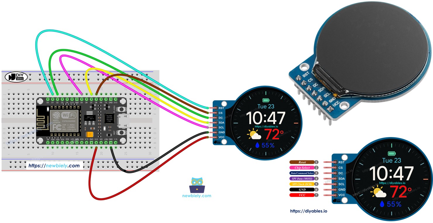 Display TFT LCD Redondo Circular de 1,28 Polegada com ESP8266 NodeMCU