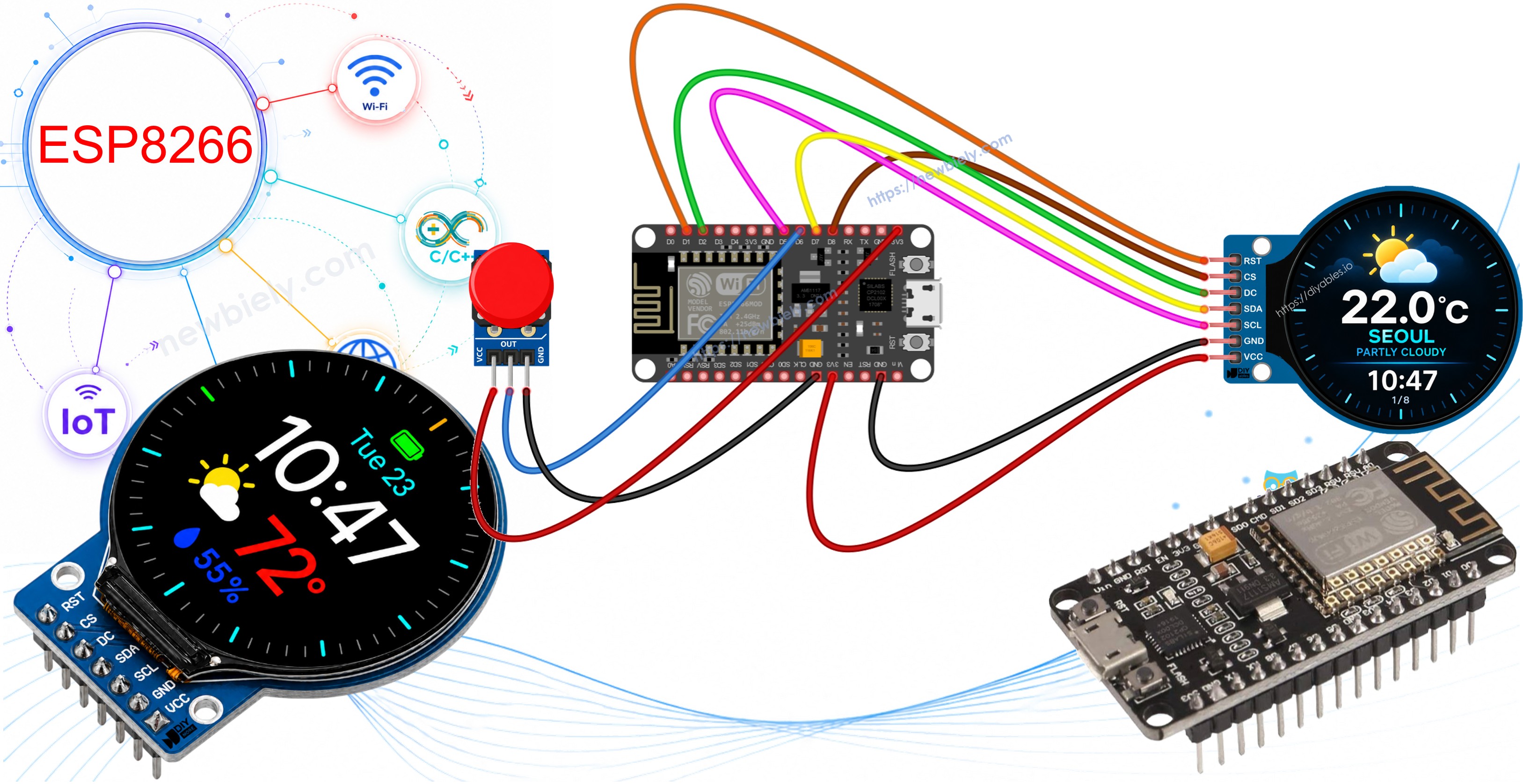 Estação meteorológica inteligente com ESP8266 NodeMCU e display TFT LCD redondo
